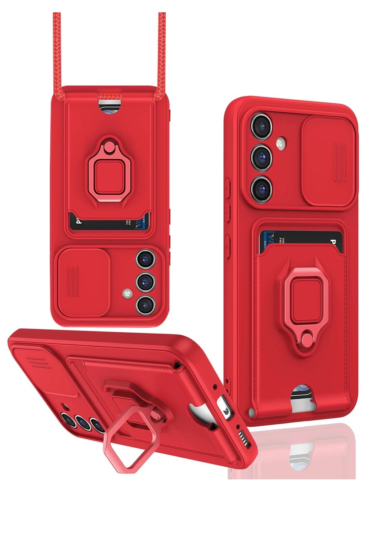 Samsung Galaxy A05S Kılıf Zuma Kartvizitli Yüzüklü Silikon - Kırmızı-(5796)