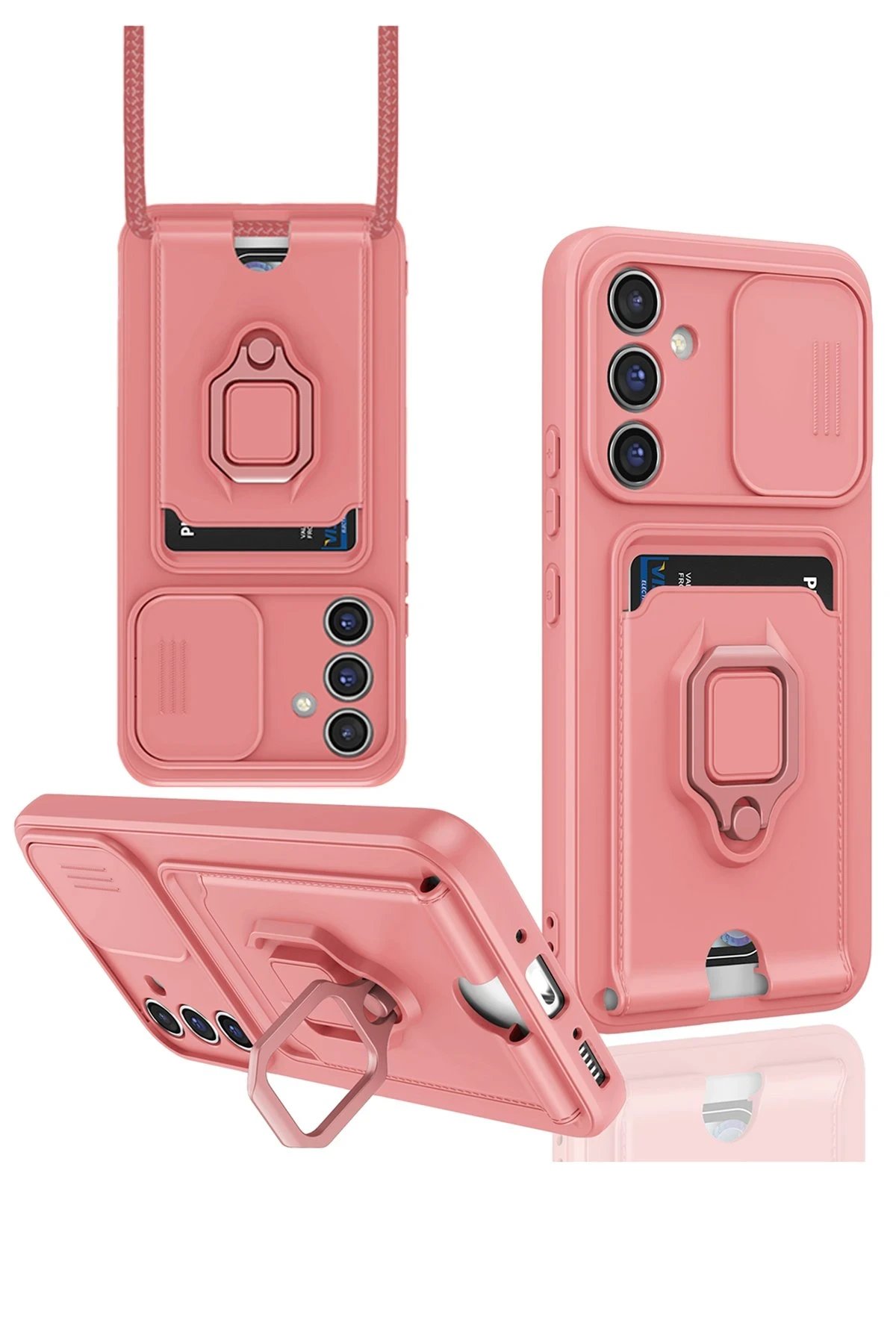 Samsung Galaxy A05S Kılıf Zuma Kartvizitli Yüzüklü Silikon - Pembe-(5796)