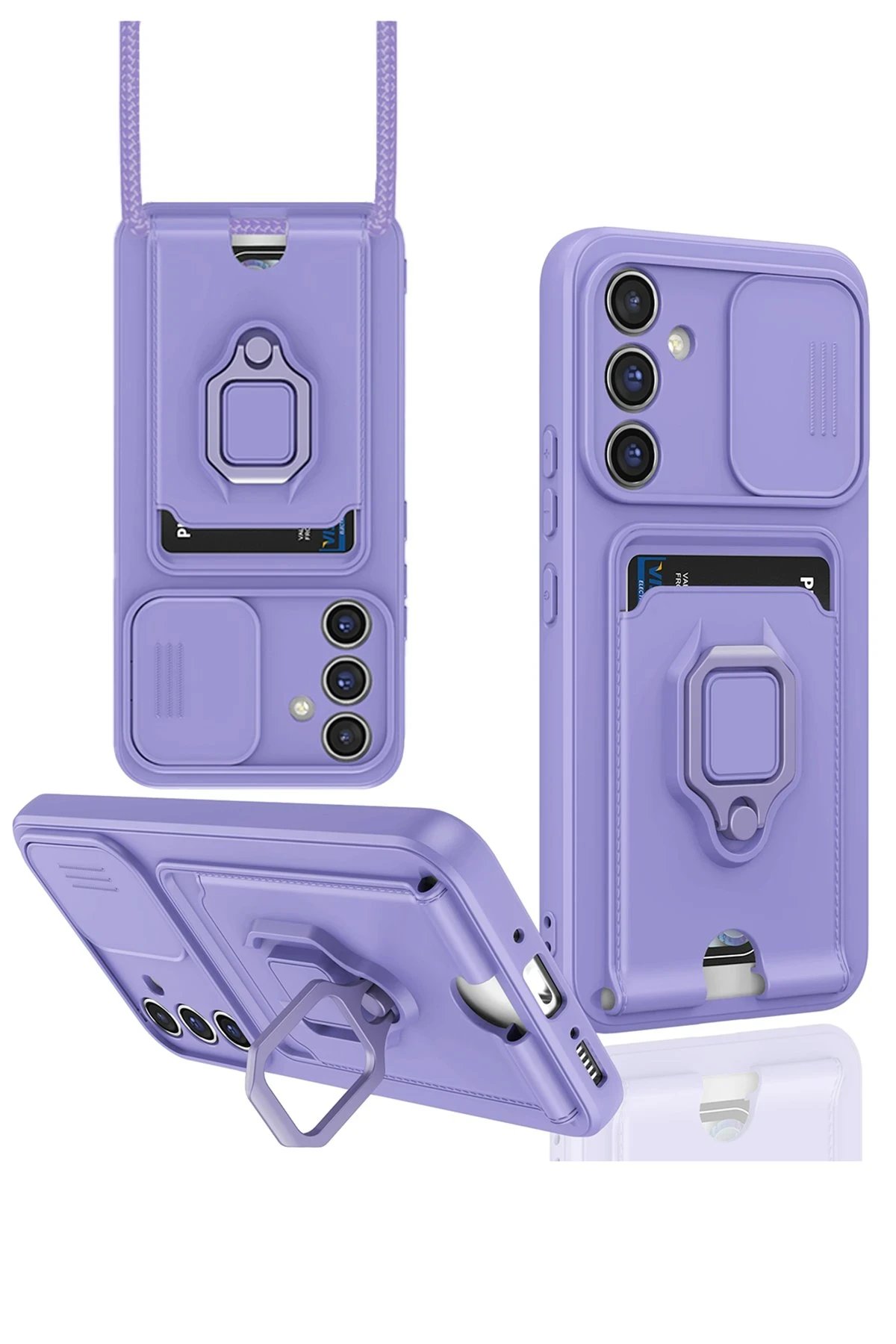 Samsung Galaxy A05S Kılıf Zuma Kartvizitli Yüzüklü Silikon - Lila-(5796)