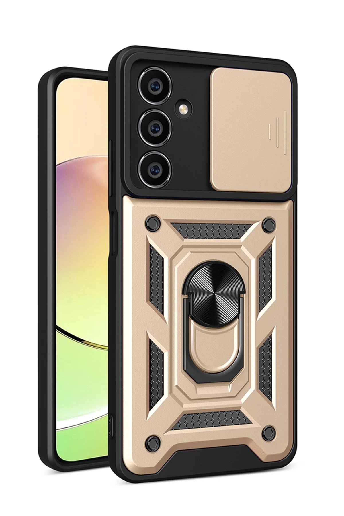 Samsung Galaxy A05 Kılıf Pars Lens Yüzüklü Silikon - Gold-(5796)