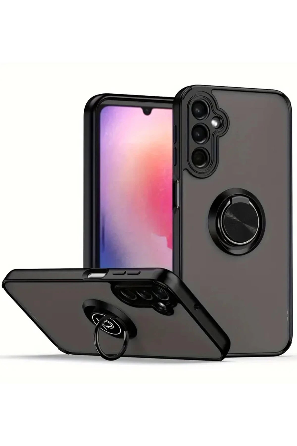 Samsung Galaxy S24 Kılıf Montreal Yüzüklü Silikon Kapak - Siyah-(5796)