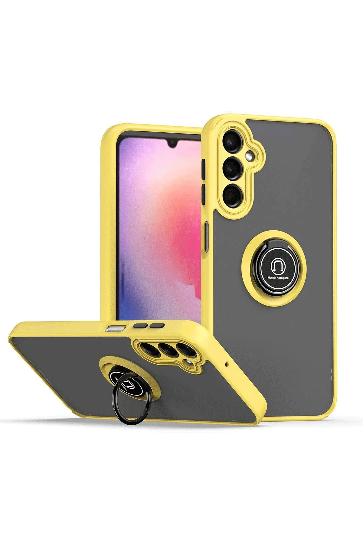 Samsung Galaxy S24 Kılıf Montreal Yüzüklü Silikon Kapak - Sarı-(5796)