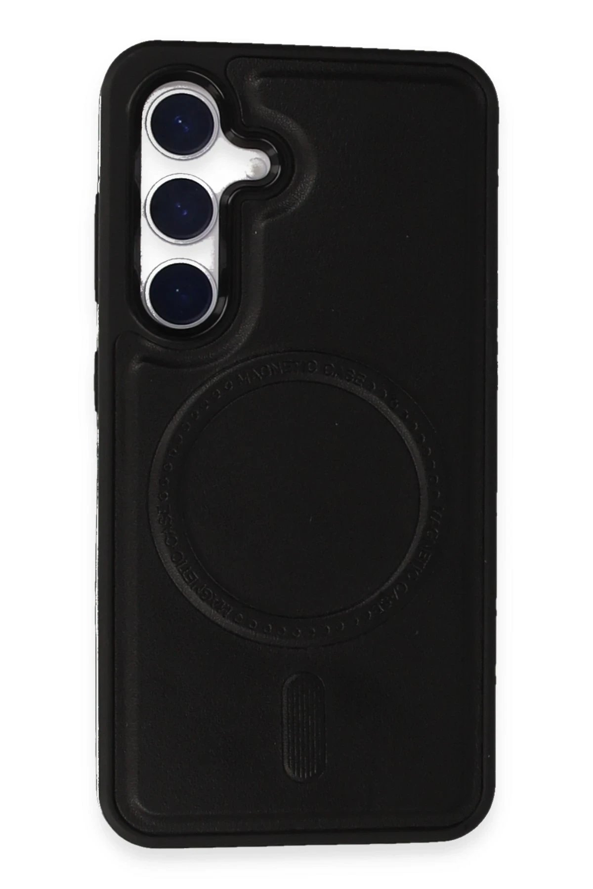 Samsung Galaxy S24 Kılıf Ozzi Magsafe Deri Kapak - Siyah-(5796)