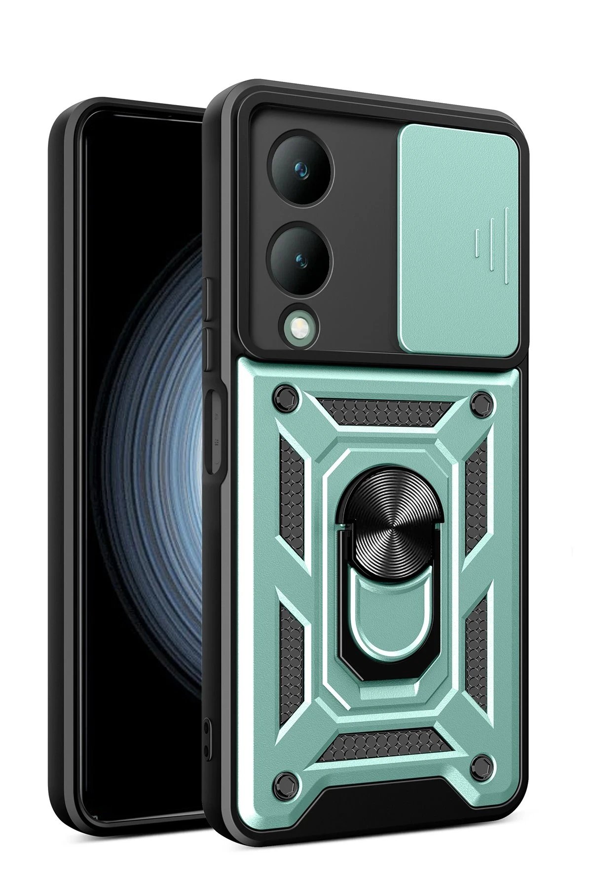 Vivo Y17S Kılıf Pars Lens Yüzüklü Silikon - Yeşil-(5796)