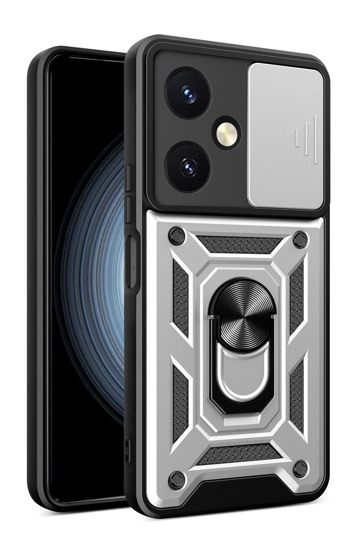 Vivo Y27 Kılıf Pars Lens Yüzüklü Silikon - Gümüş-(5796)