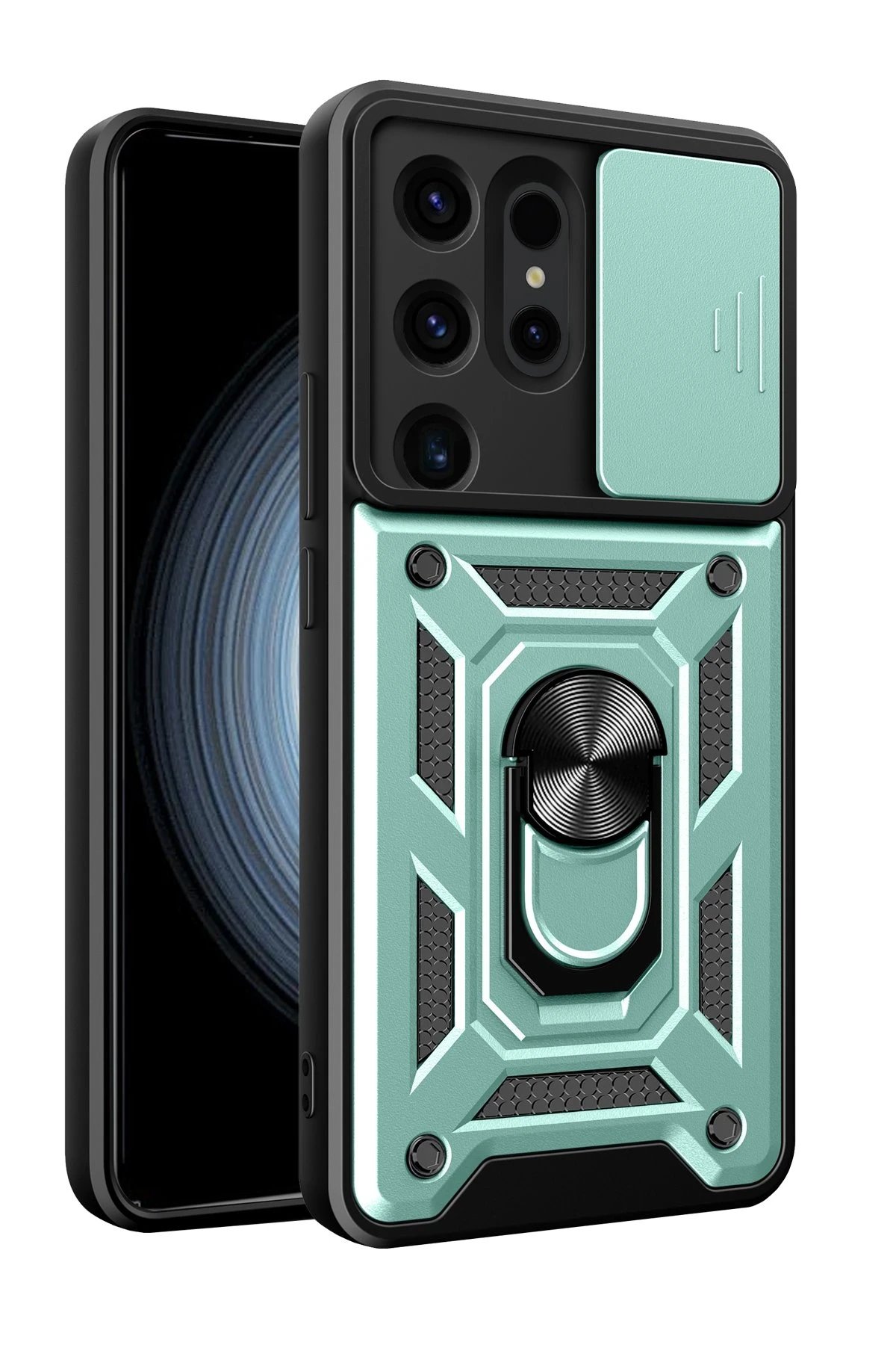 Samsung Galaxy S24 Ultra Kılıf Pars Lens Yüzüklü Silikon - Yeşil-(5796)