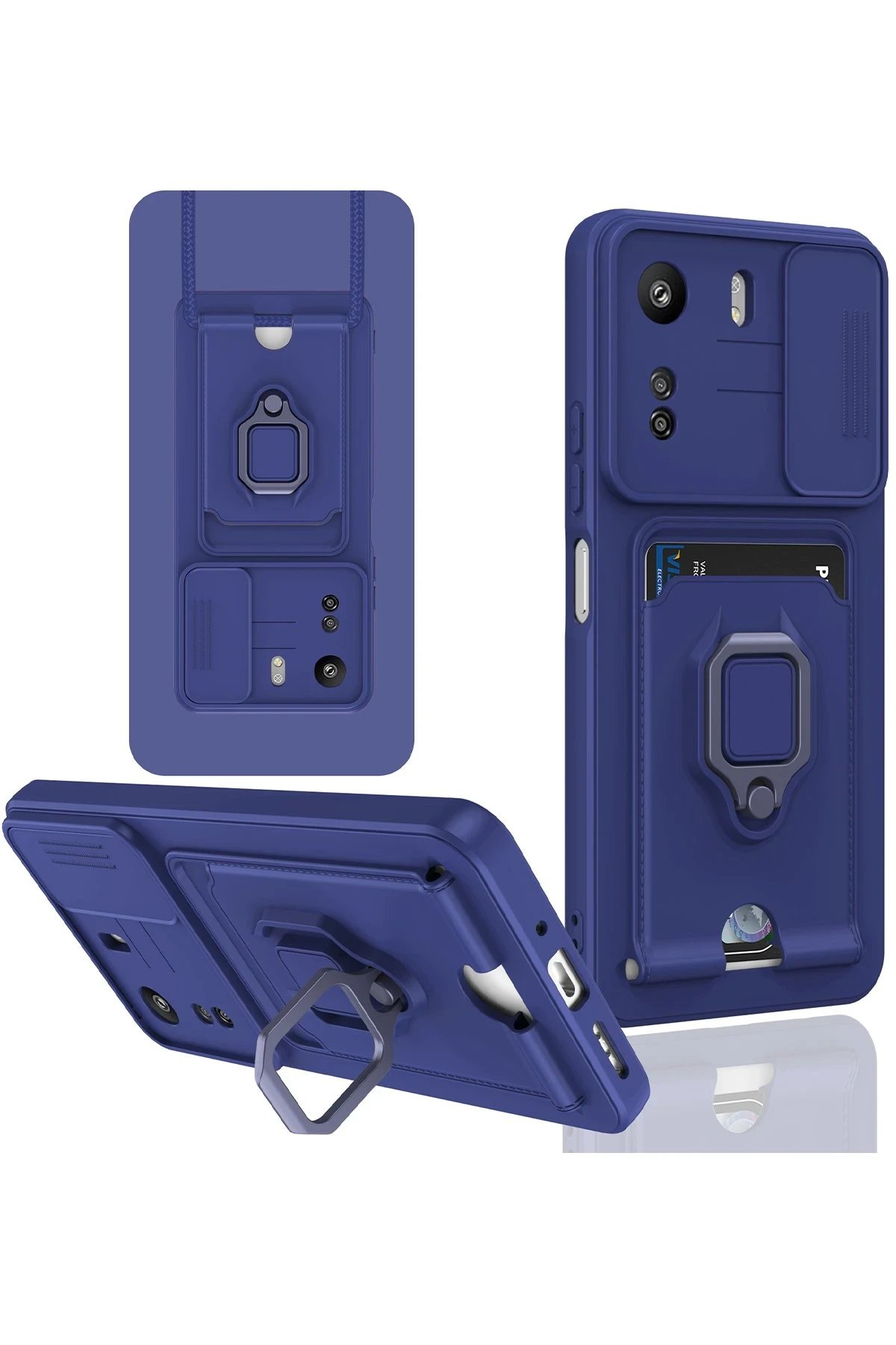 Xiaomi Redmi 13C Kılıf Zuma Kartvizitli Yüzüklü Silikon - Lacivert-(5796)