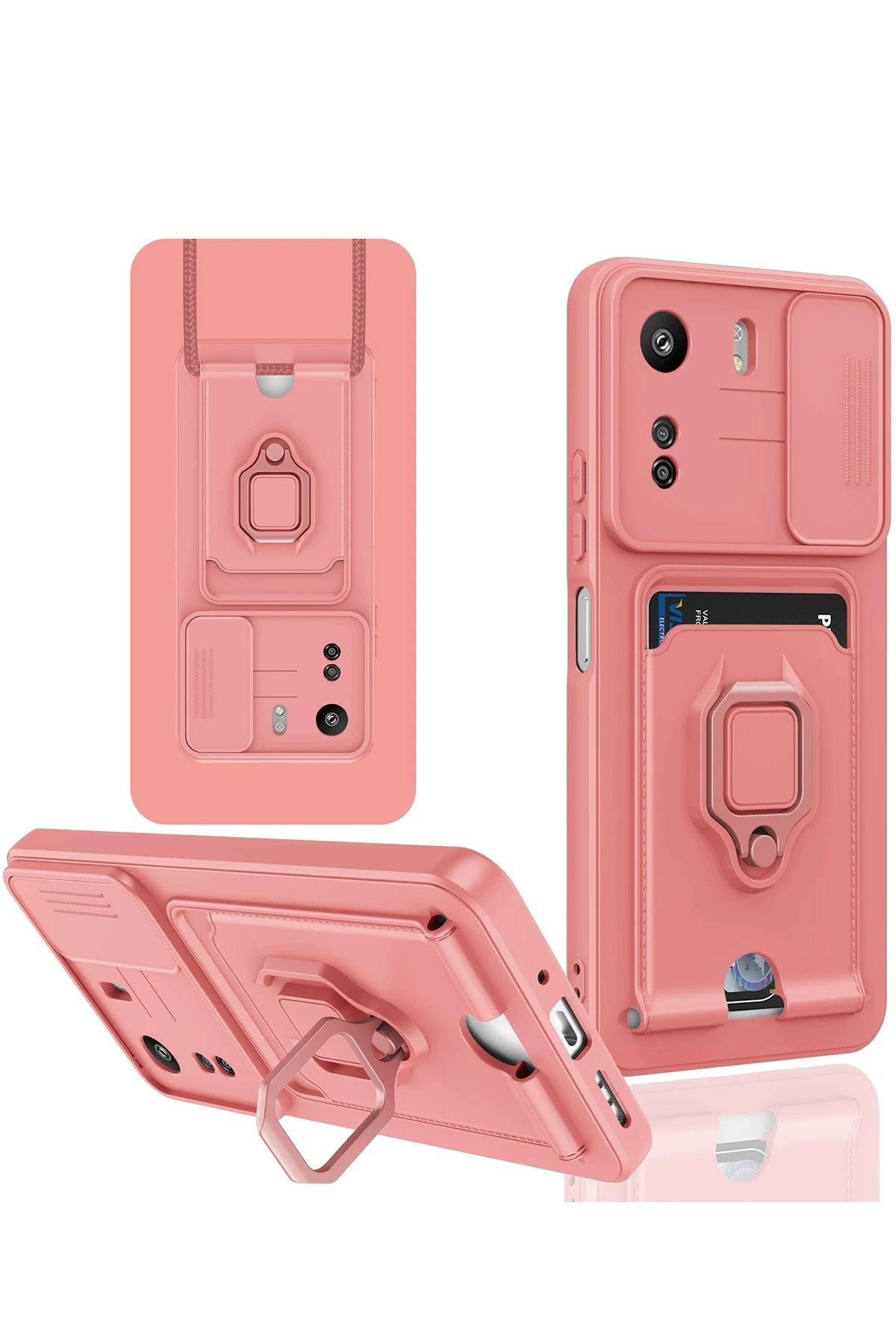 Xiaomi Redmi 13C Kılıf Zuma Kartvizitli Yüzüklü Silikon - Pembe-(5796)