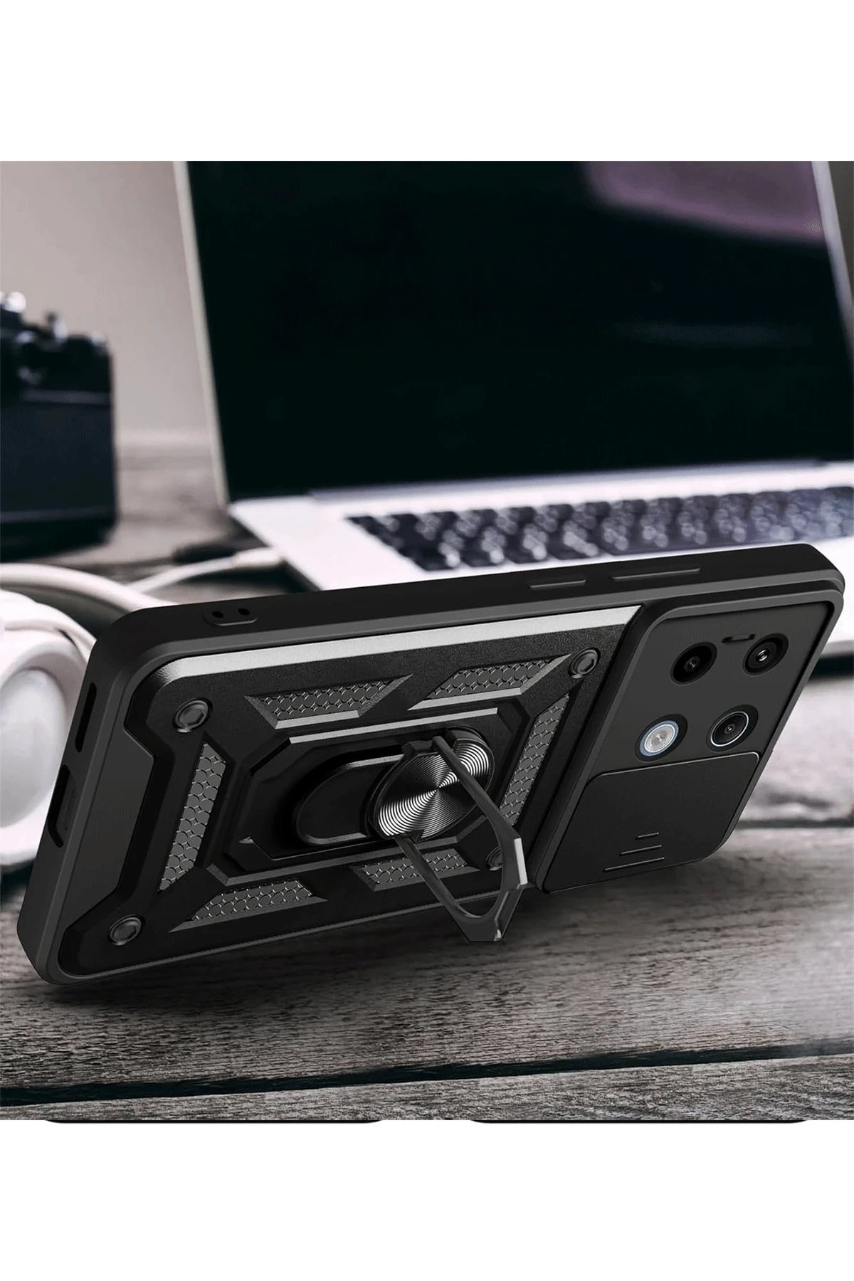 Xiaomi Redmi Note 13 Pro 4G Pars Lens Yüzüklü Silikon - Siyah-(5796)