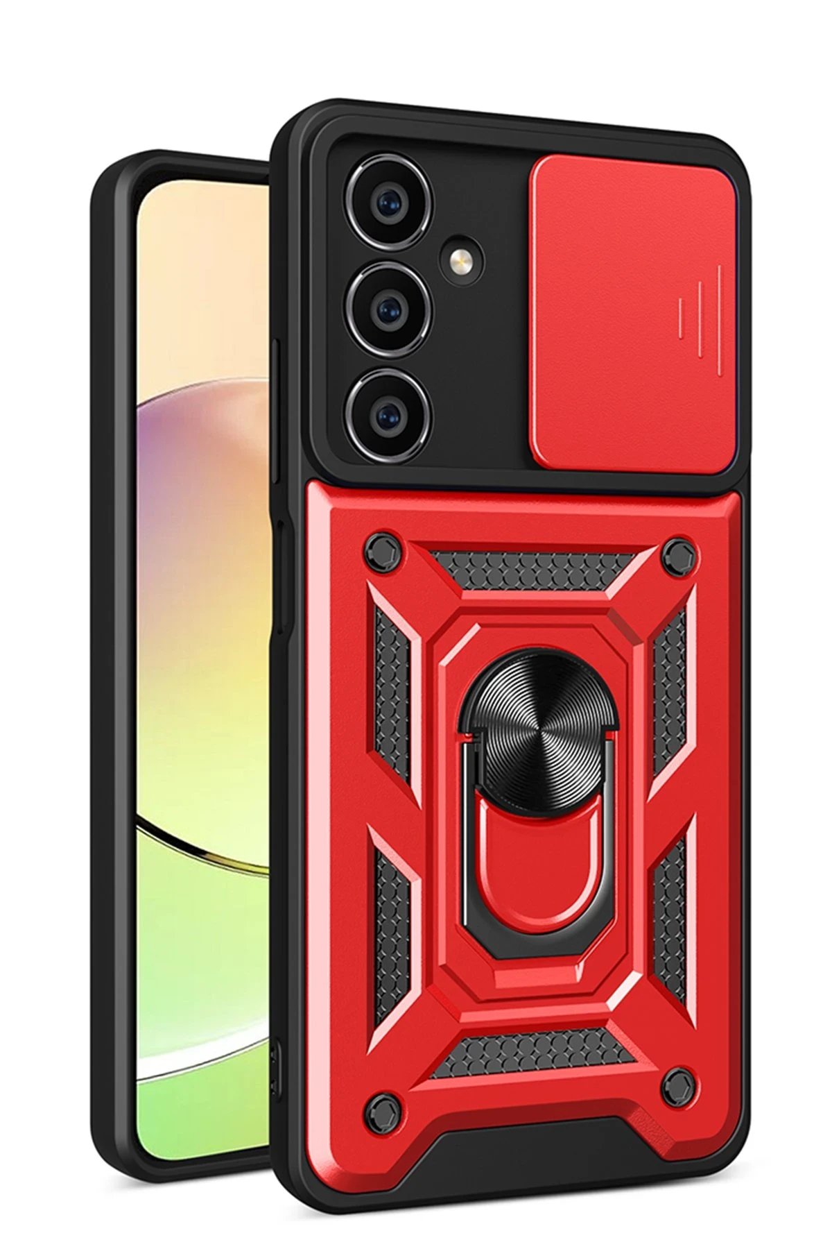 Samsung Galaxy A15 4G Kılıf Pars Lens Yüzüklü Silikon - Kırmızı-(5796)