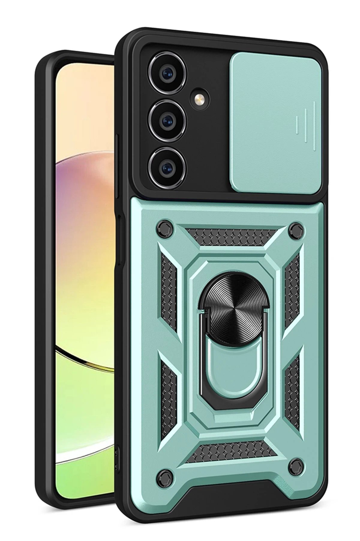 Samsung Galaxy A35 5G Kılıf Pars Lens Yüzüklü Silikon - Yeşil-(5796)