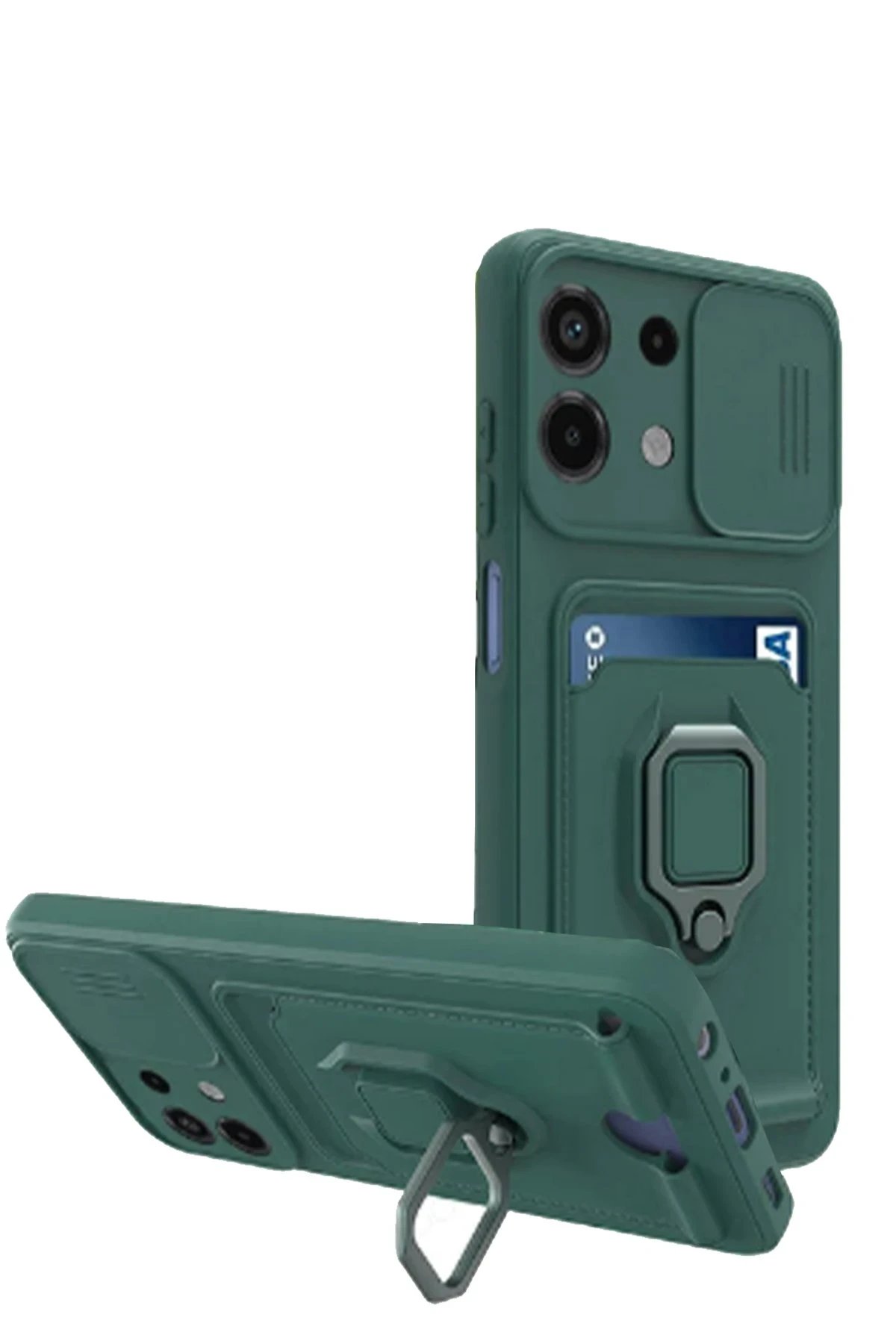 Xiaomi Redmi Note 13 4G Kılıf Zuma Kartvizitli Yüzüklü Silikon - Yeşil-(5796)