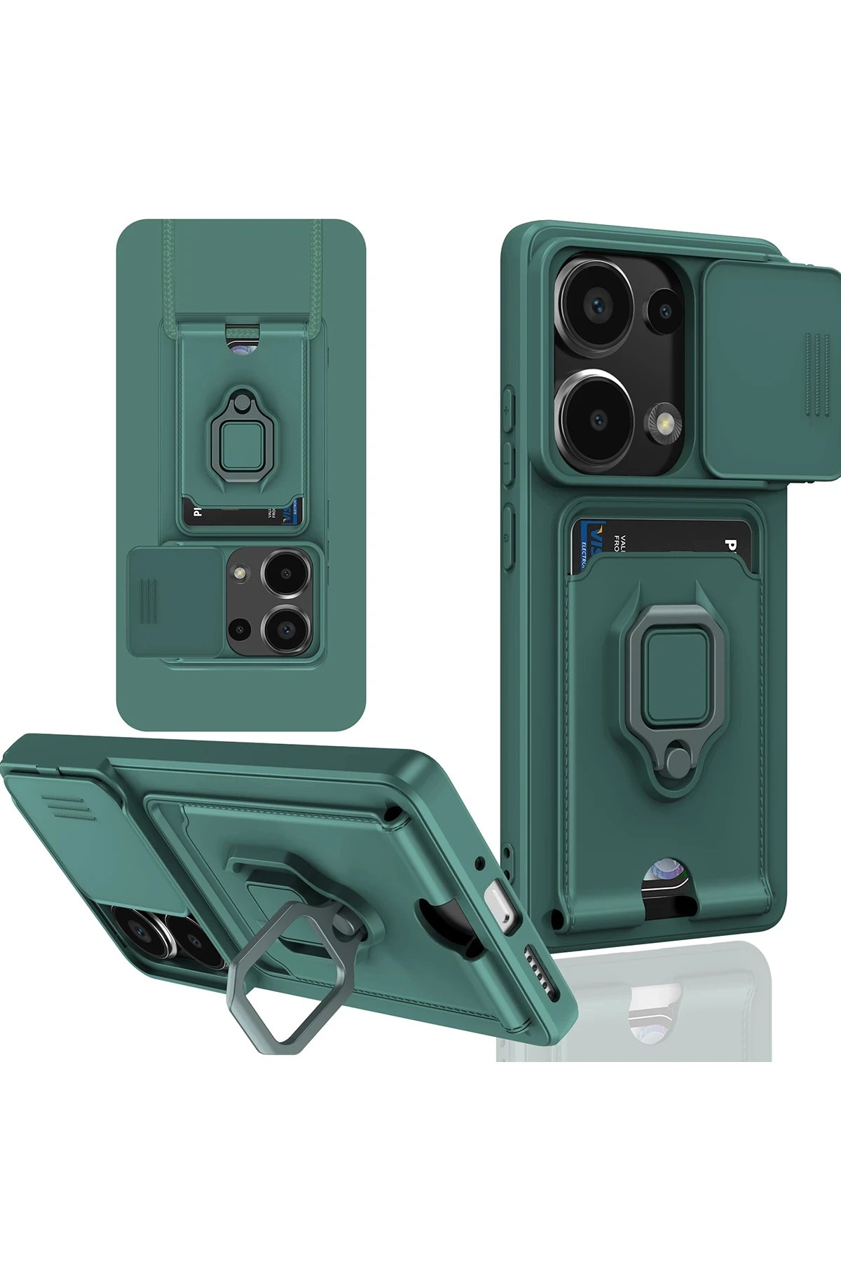 Xiaomi Redmi Note 13 Pro 4G Kılıf Zuma Kartvizitli Yüzüklü Silikon - Yeşil-(5796)