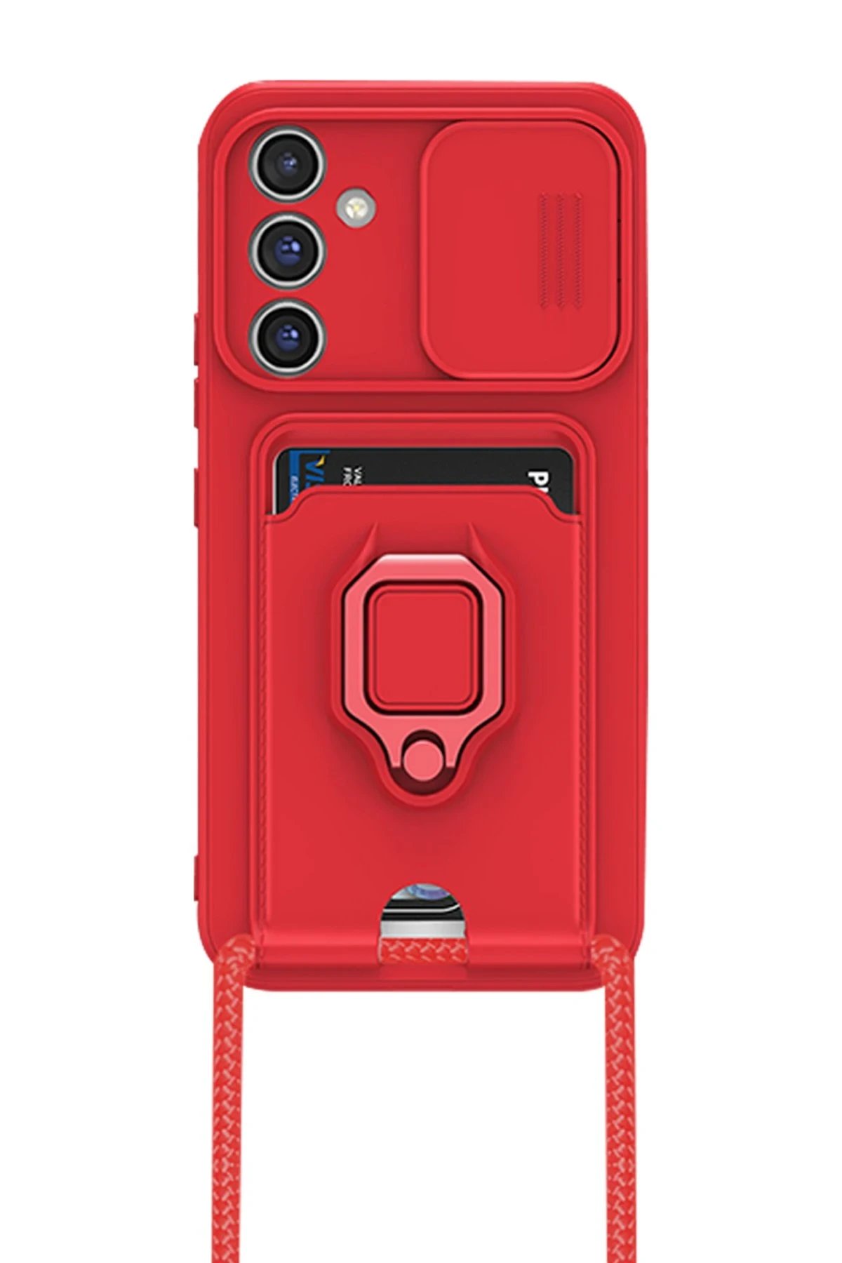 Samsung Galaxy A15 4G Kılıf Zuma Kartvizitli Yüzüklü Silikon - Kırmızı-(5796)