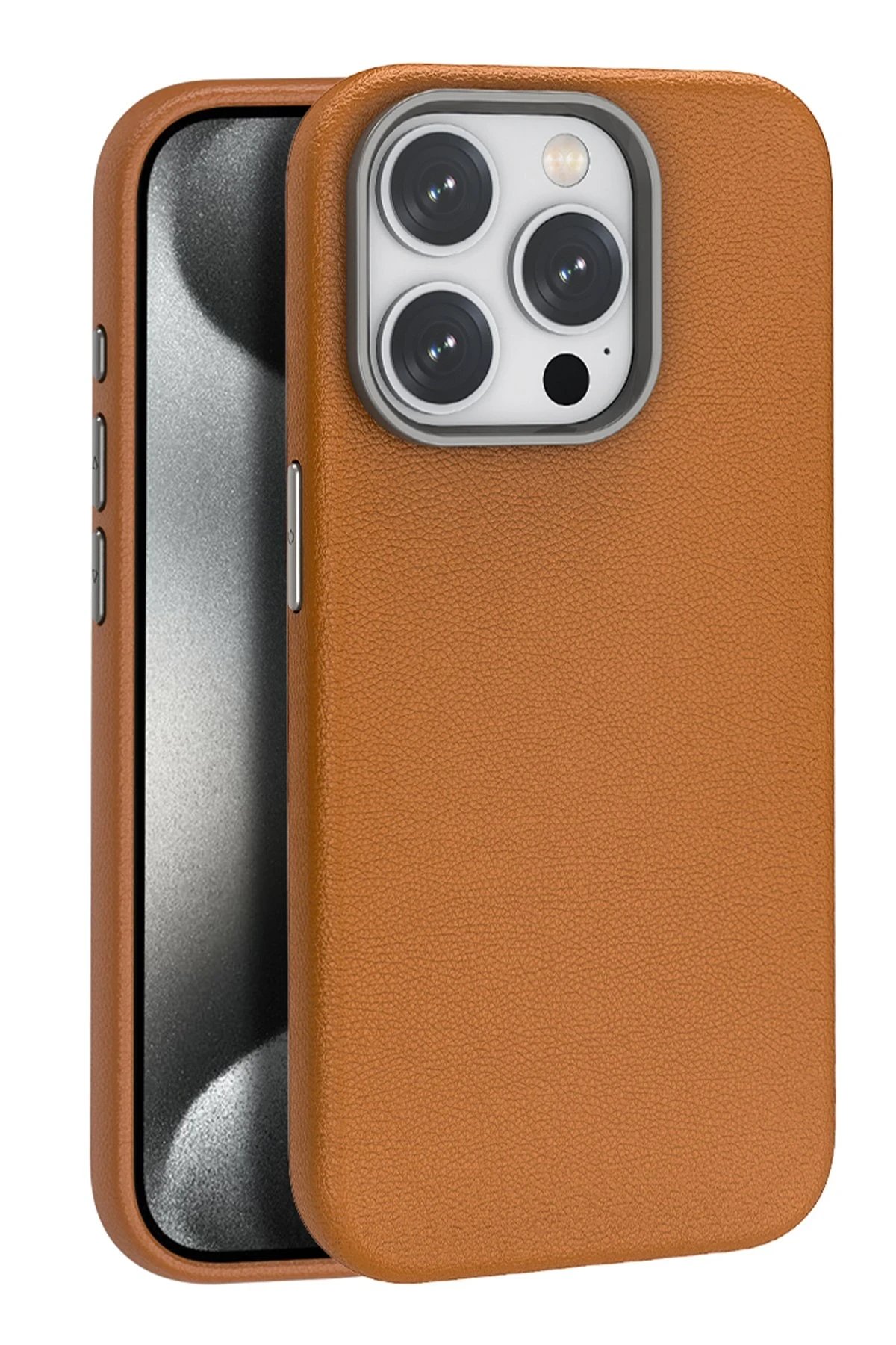 iPhone 15 Pro Kılıf Wonder Deri Magsafe Kapak - Kahverengi-(5796)