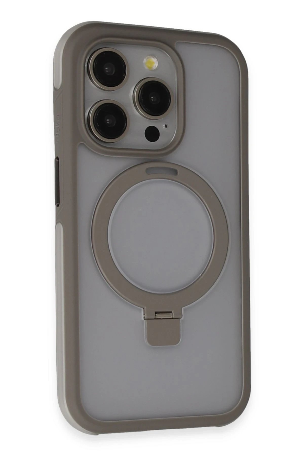 iPhone 15 Pro Zorda Airbag Magsafe Standlı Kapak - Titan Gri-(5796)