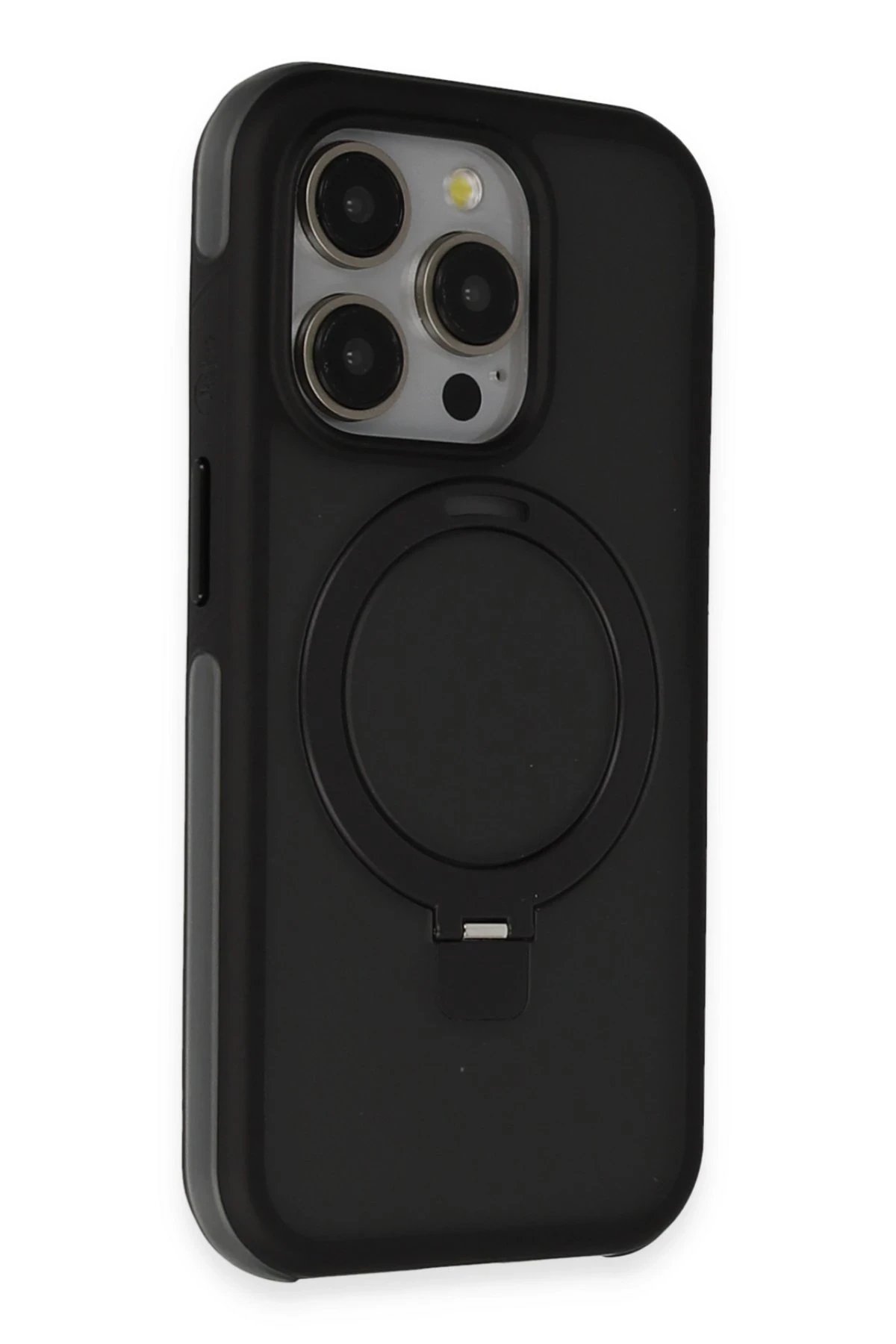 iPhone 15 Pro Max Zorda Airbag Magsafe Standlı Kapak - Siyah-(5796)