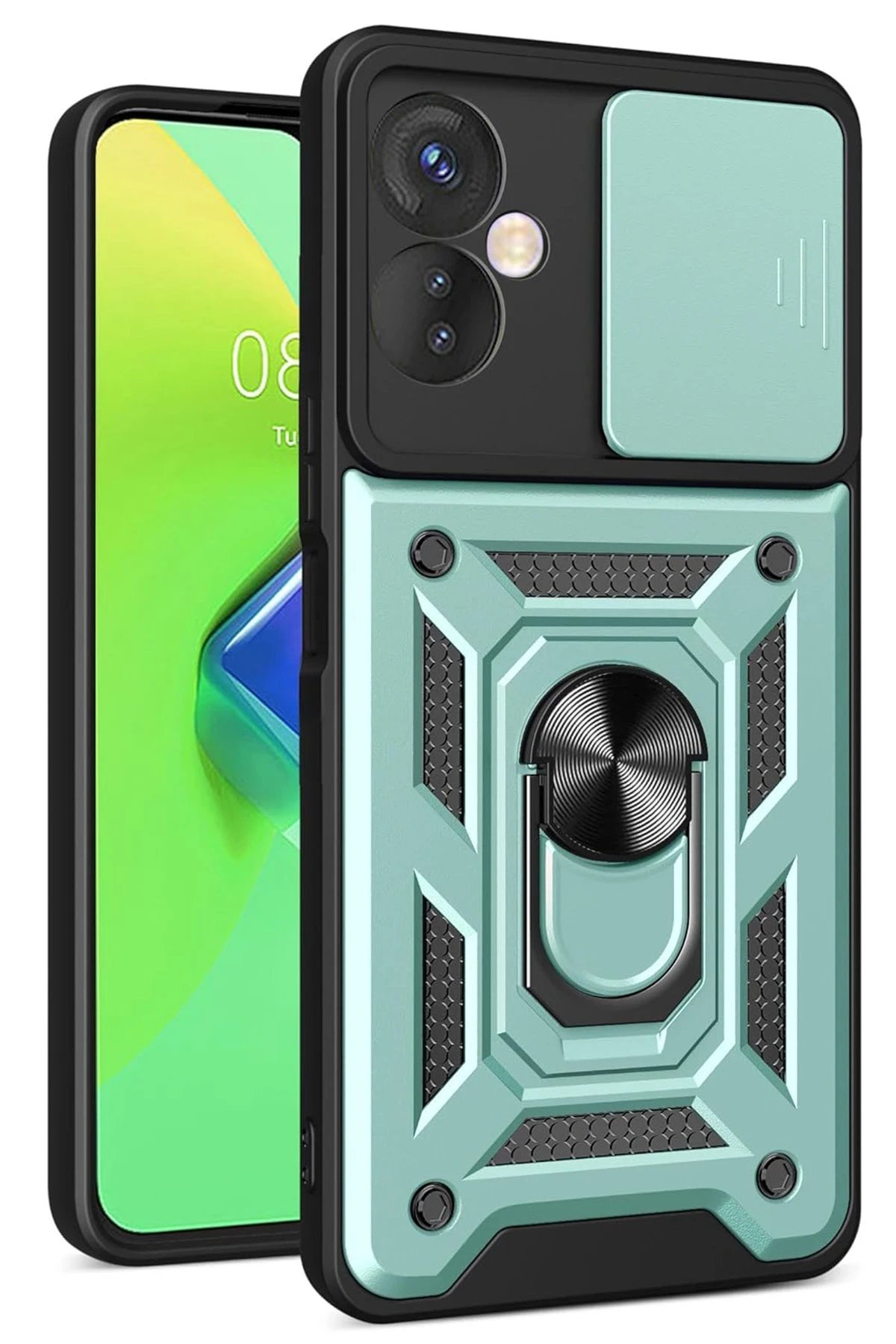 İnfinix Hot 30 4G Kılıf Pars Lens Yüzüklü Silikon - Yeşil-(5796)