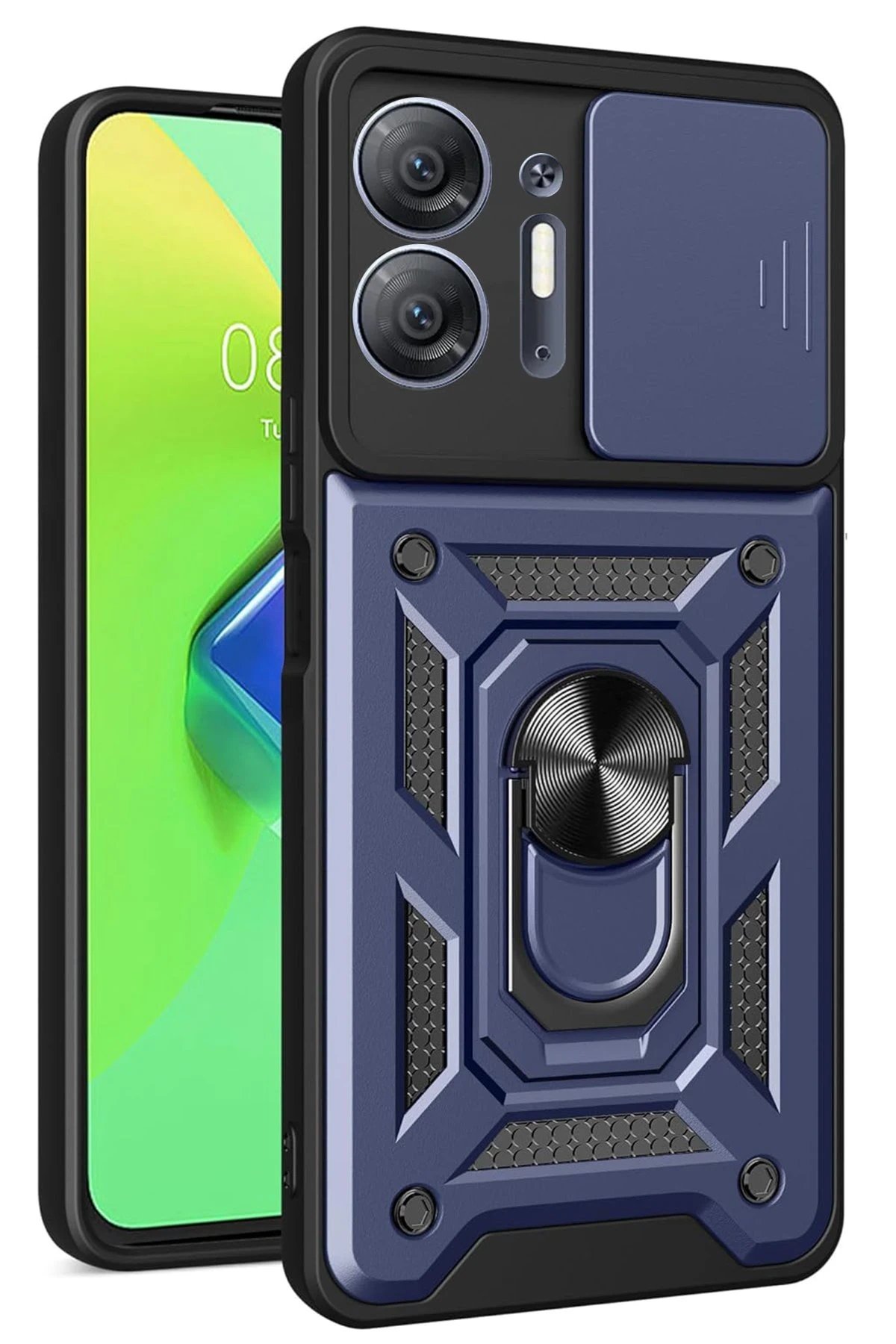 İnfinix Hot 30 5G Kılıf Pars Lens Yüzüklü Silikon - Lacivert-(5796)