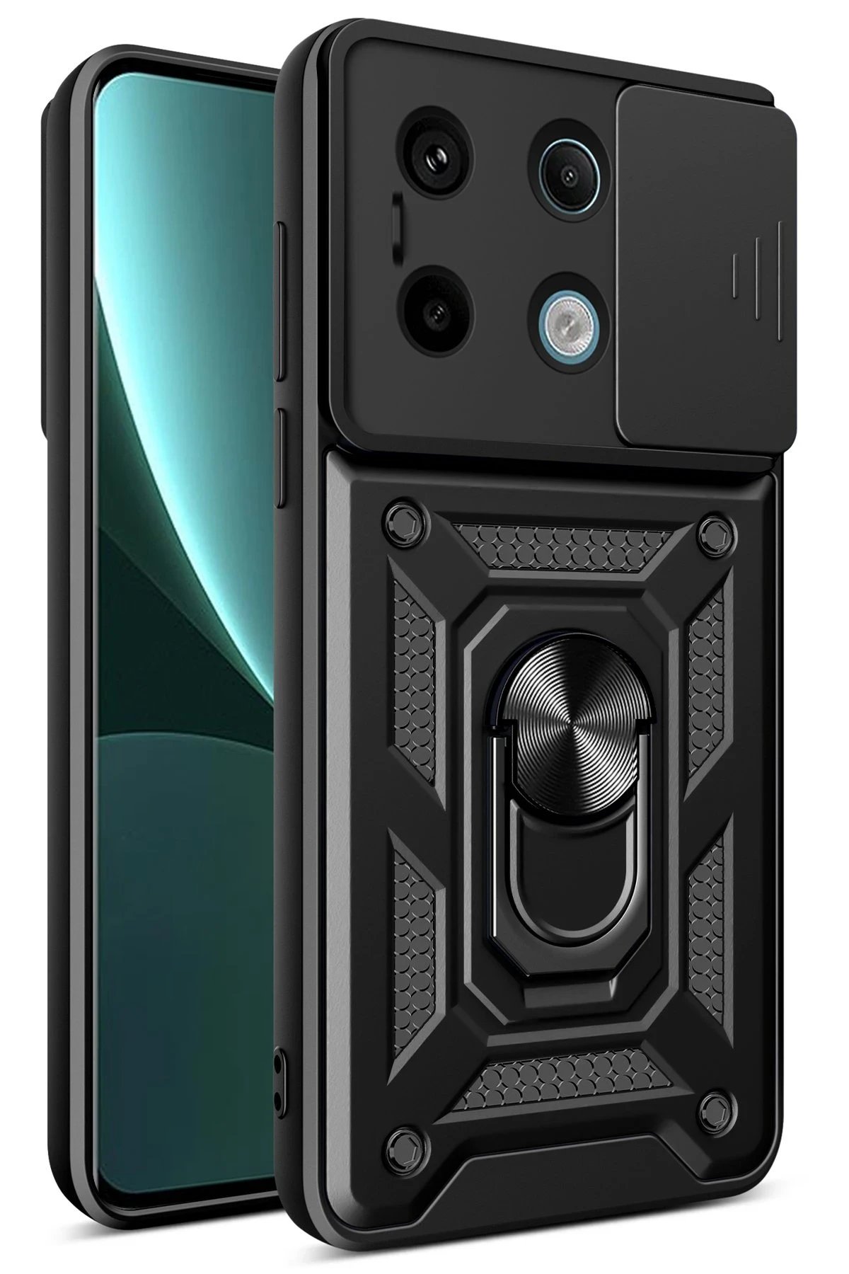 Xiaomi Poco X6 Pro Kılıf Pars Lens Yüzüklü Silikon - Siyah-(5796)