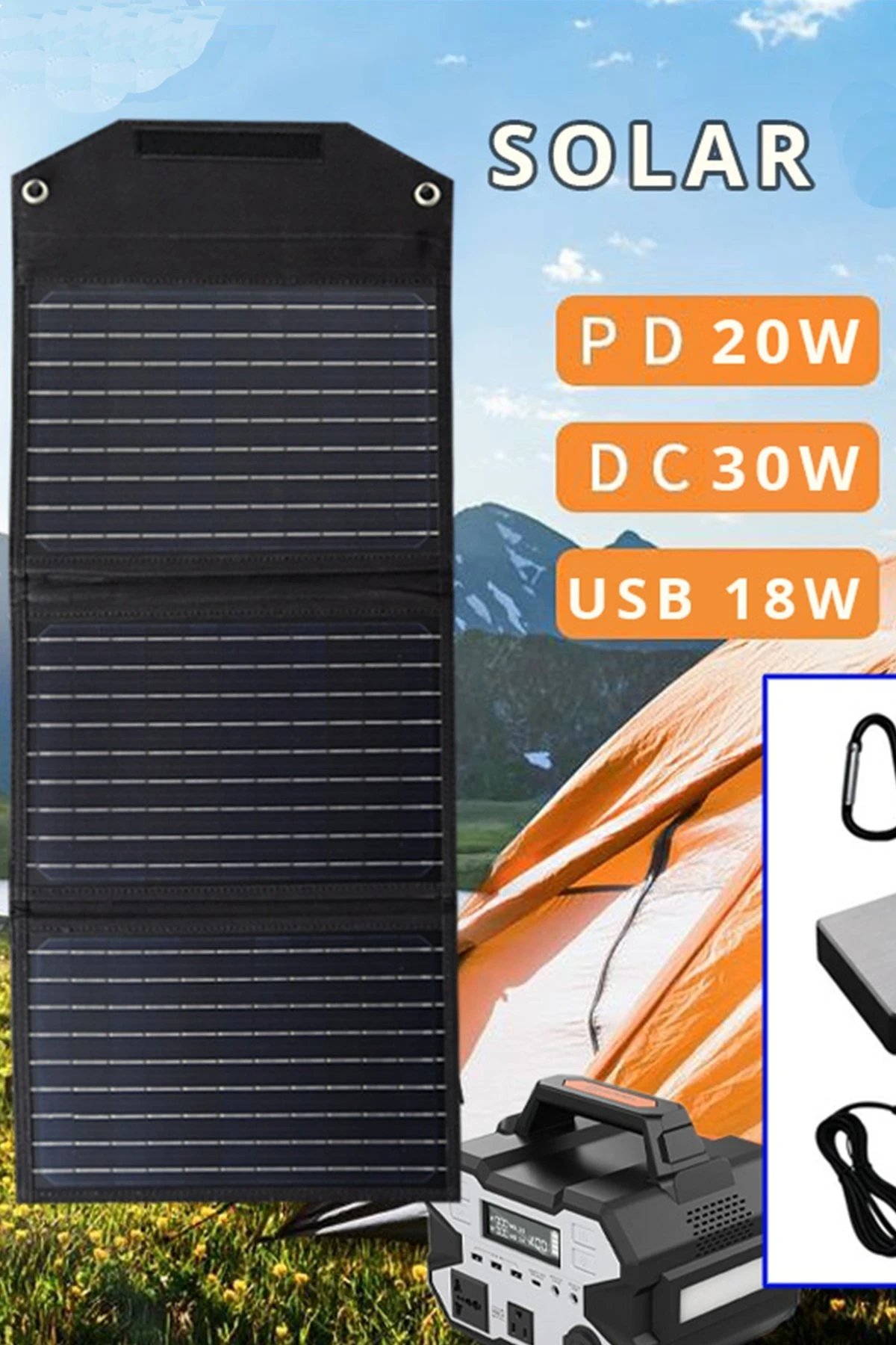 SH-03 30W Hızlı Şarj Taşınabilir Güneş Enerji Paneli Şarj İstasyonu - Siyah-(5796)