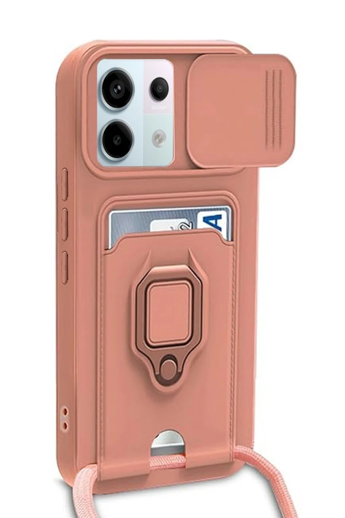 Xiaomi Redmi Note 13 Pro 5G Kılıf Zuma Kartvizitli Yüzüklü Silikon - Pembe-(5796)