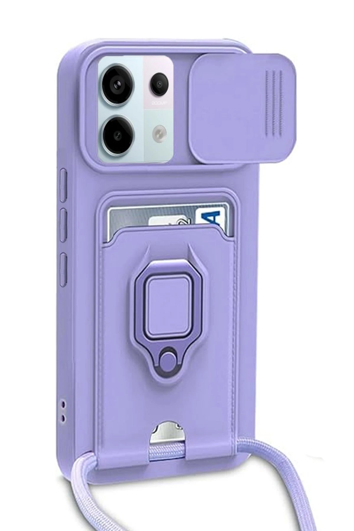 Xiaomi Redmi Note 13 Pro 5G Kılıf Zuma Kartvizitli Yüzüklü Silikon - Lila-(5796)