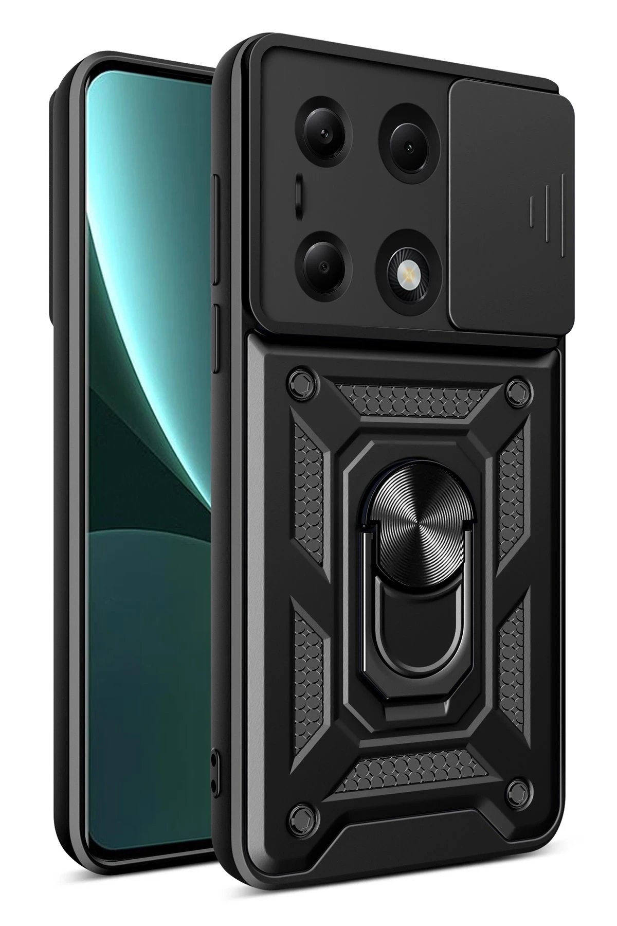 Xiaomi Poco M6 Pro 4G Kılıf Pars Lens Yüzüklü Silikon - Siyah-(5796)