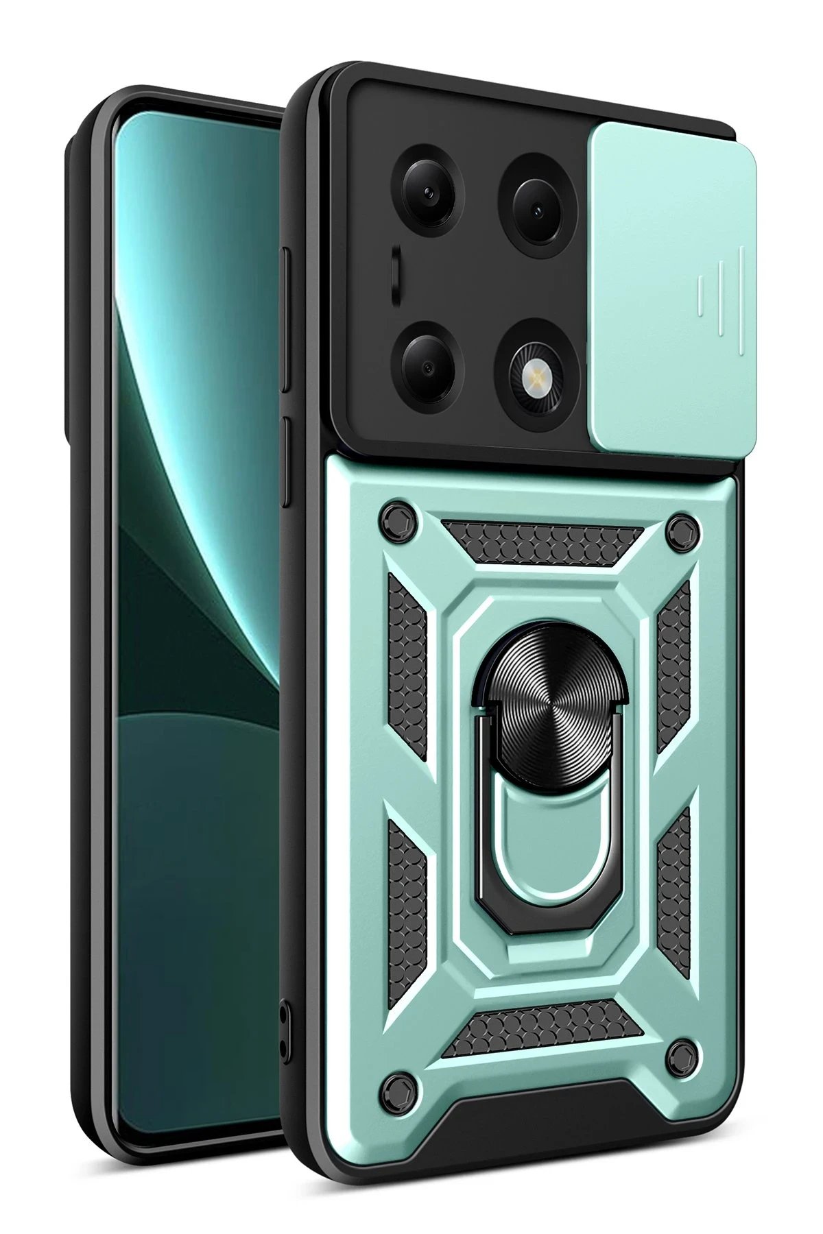 Xiaomi Poco M6 Pro 4G Kılıf Pars Lens Yüzüklü Silikon - Yeşil-(5796)