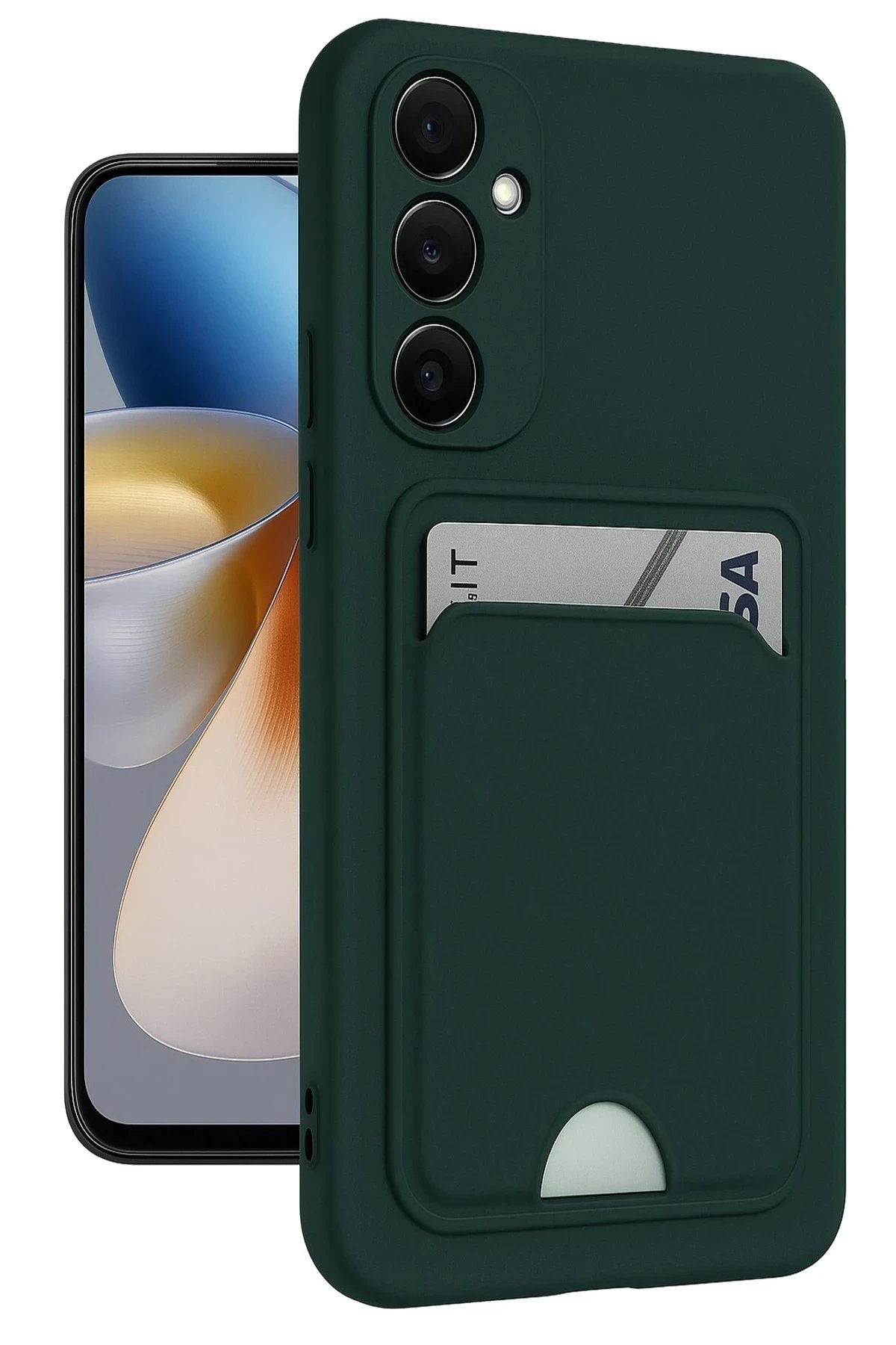 Samsung Galaxy A55 5G Kılıf Kelvin Kartvizitli Silikon - Koyu Yeşil-(5796)