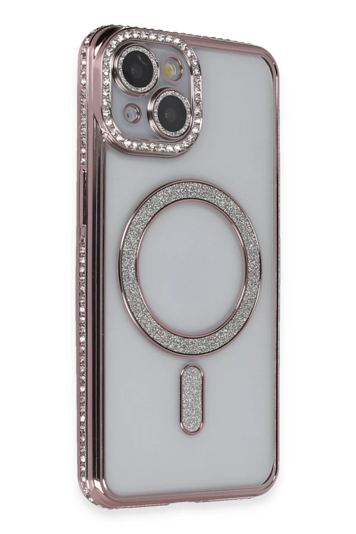 iPhone 13 Kılıf Joke Simli Magneticsafe Kılıf - Pembe-(5796)