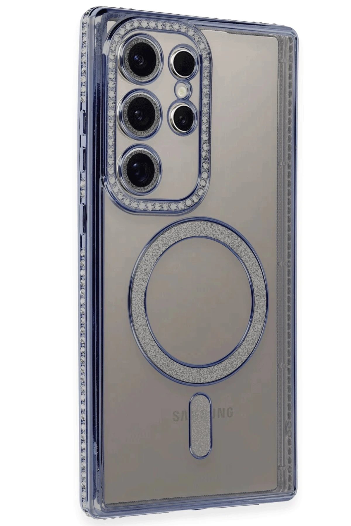 Samsung Galaxy S24 Ultra Kılıf Joke Simli Magneticsafe Kılıf - Mavi-(5796)