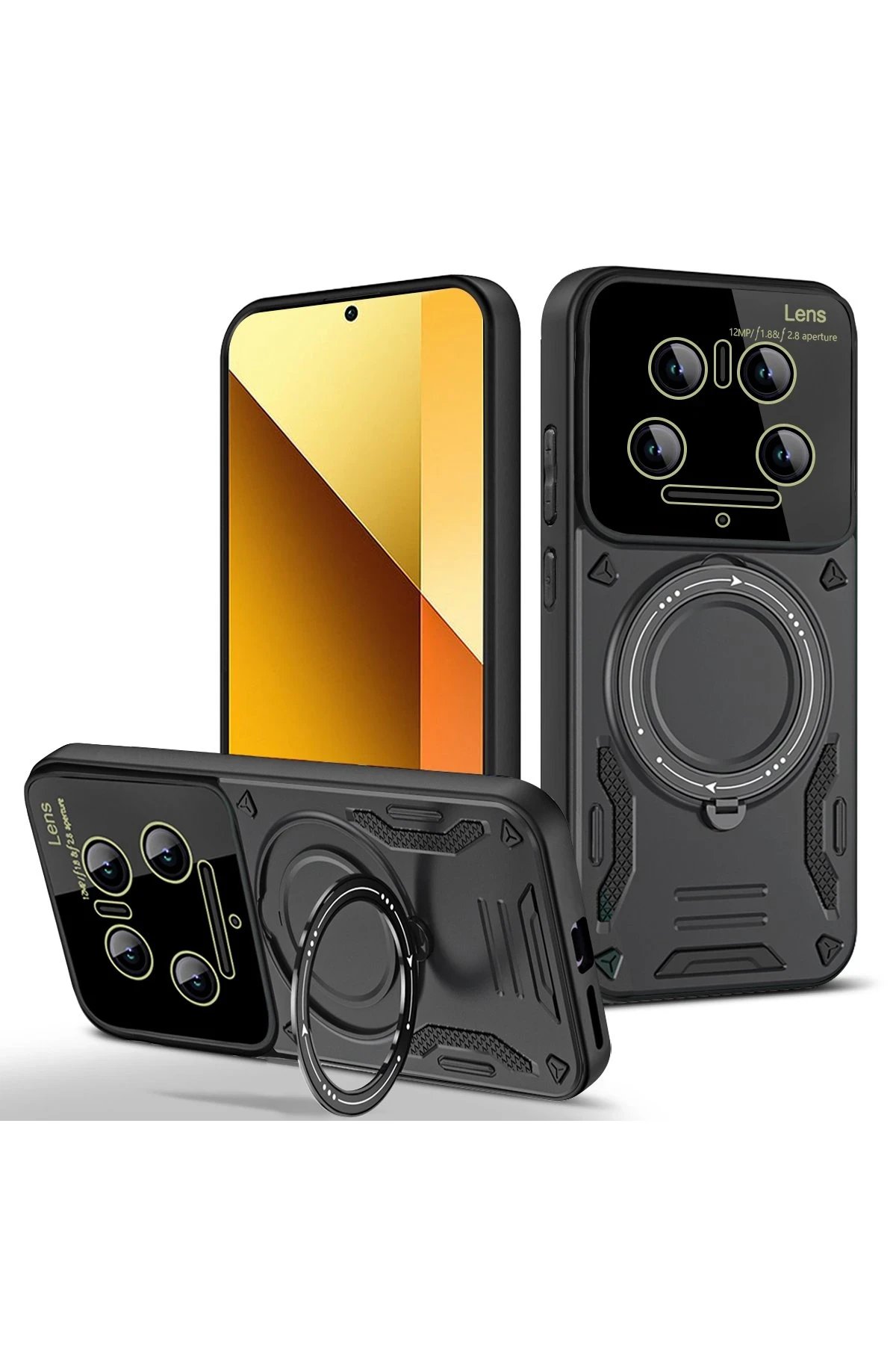 Xiaomi Mi 14 Ultra Kılıf Joy Lens Standlı Kapak - Siyah-(5796)