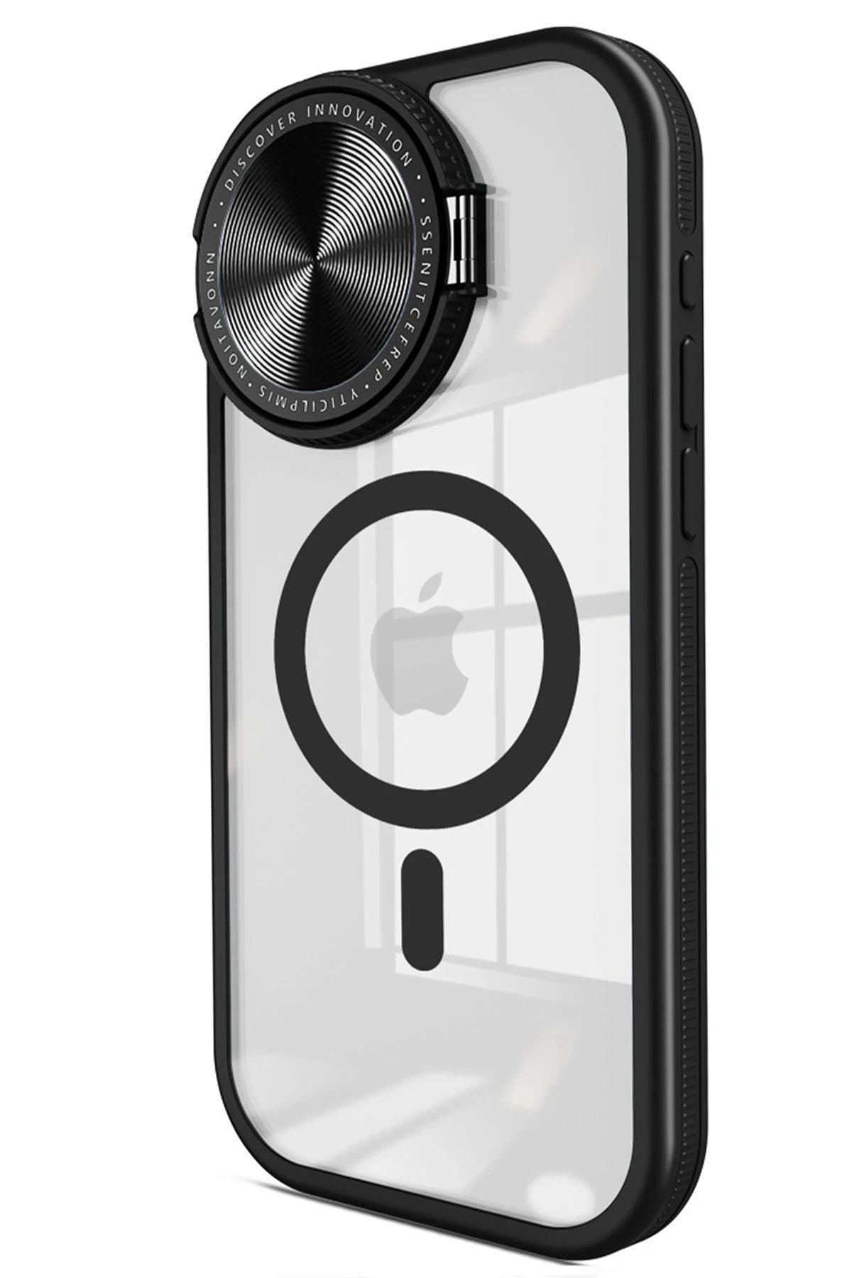 iPhone 15 Pro Kılıf Teleskop Lens Magsafe Silikon Kapak - Siyah-(5796)