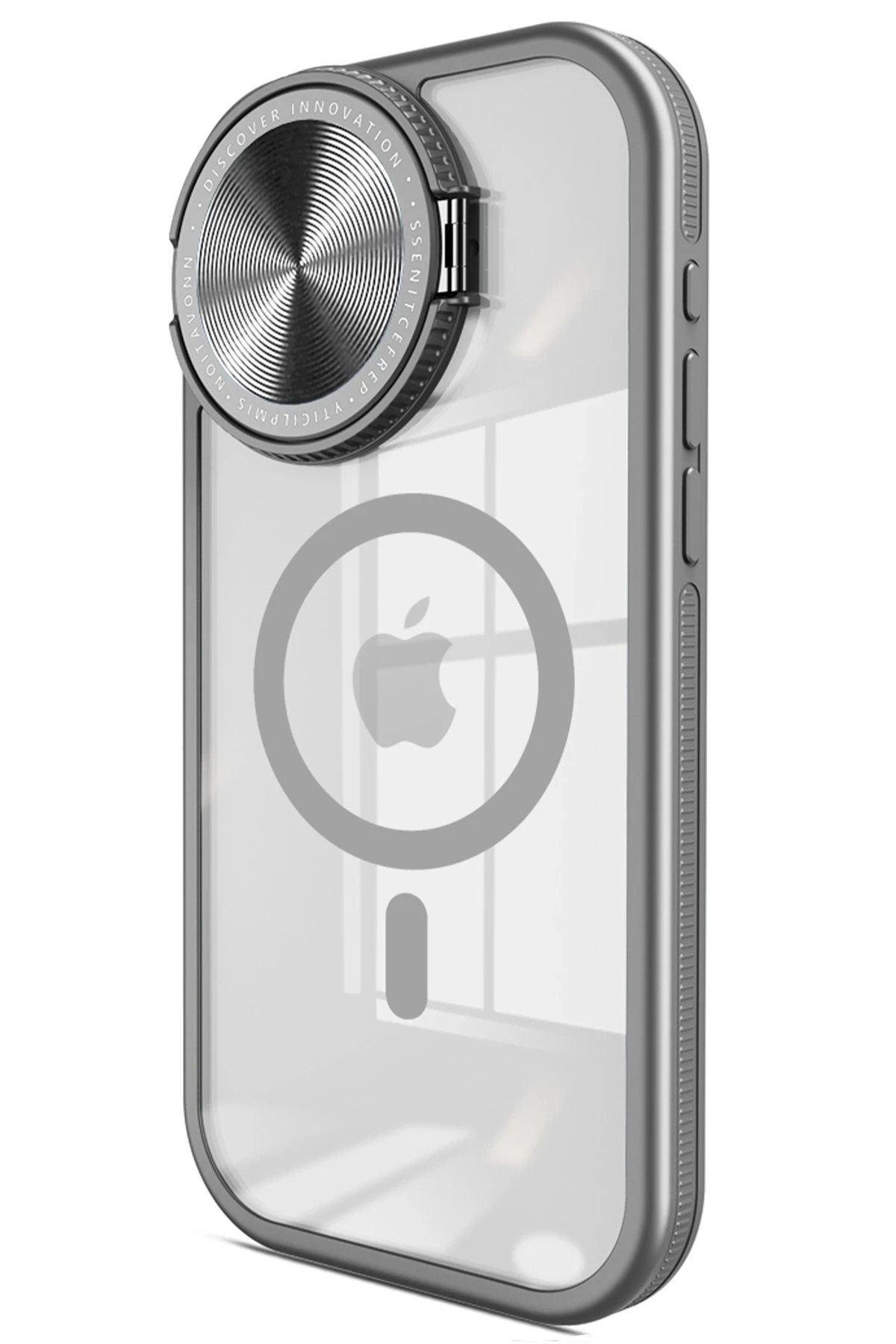 iPhone 15 Pro Max Kılıf Teleskop Lens Magsafe Silikon Kapak - Titan Gri-(5796)