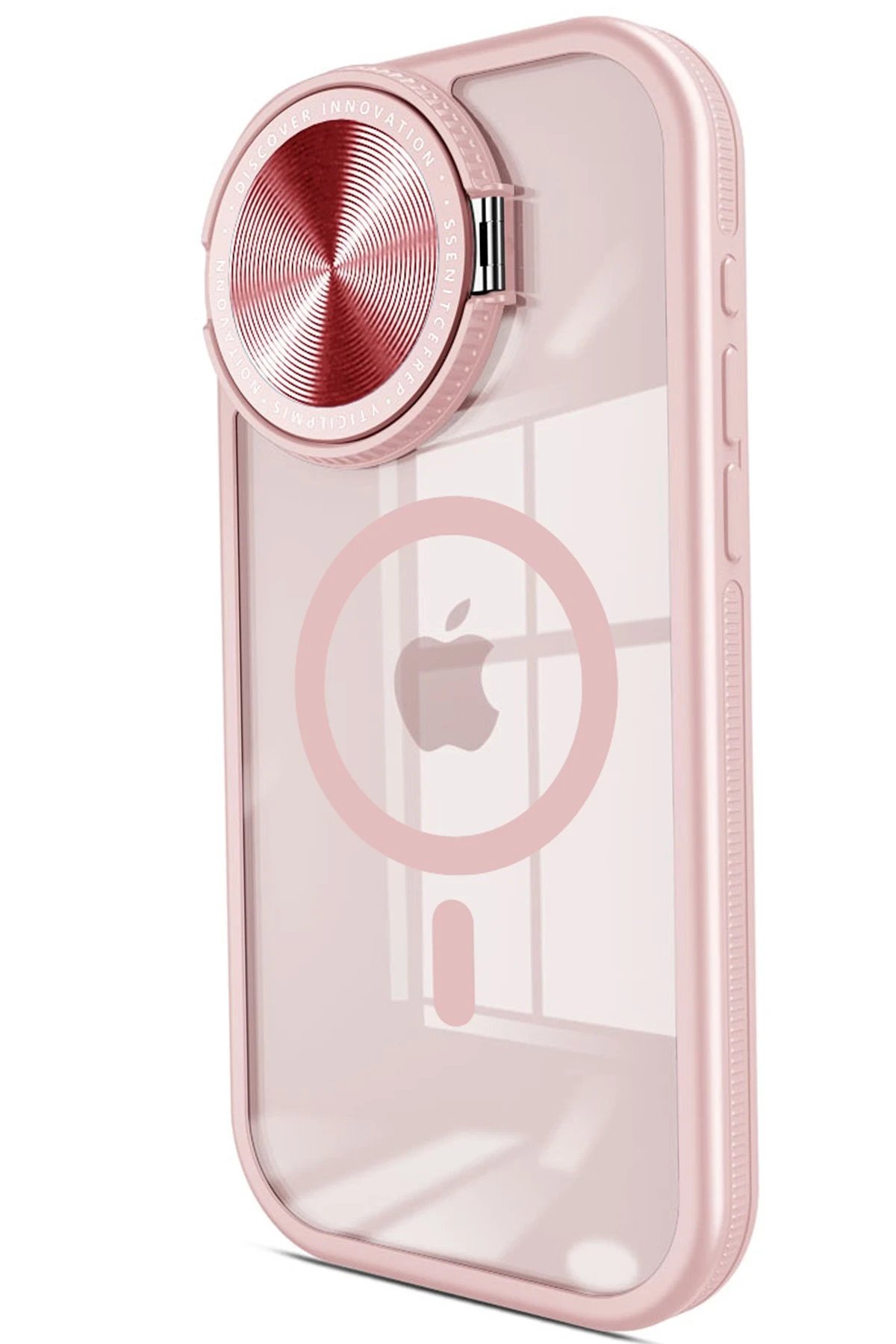 iPhone 15 Pro Max Kılıf Teleskop Lens Magsafe Silikon Kapak - Pembe-(5796)