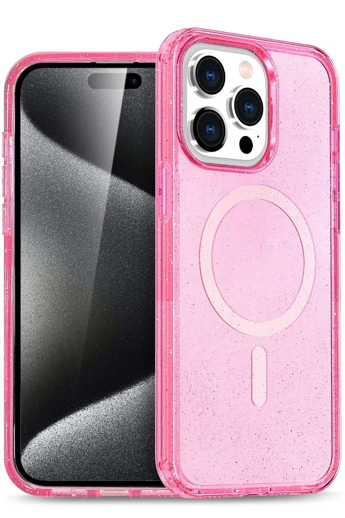 iPhone 15 Pro Kılıf Star Magsafe Kapak - Pembe-(5796)