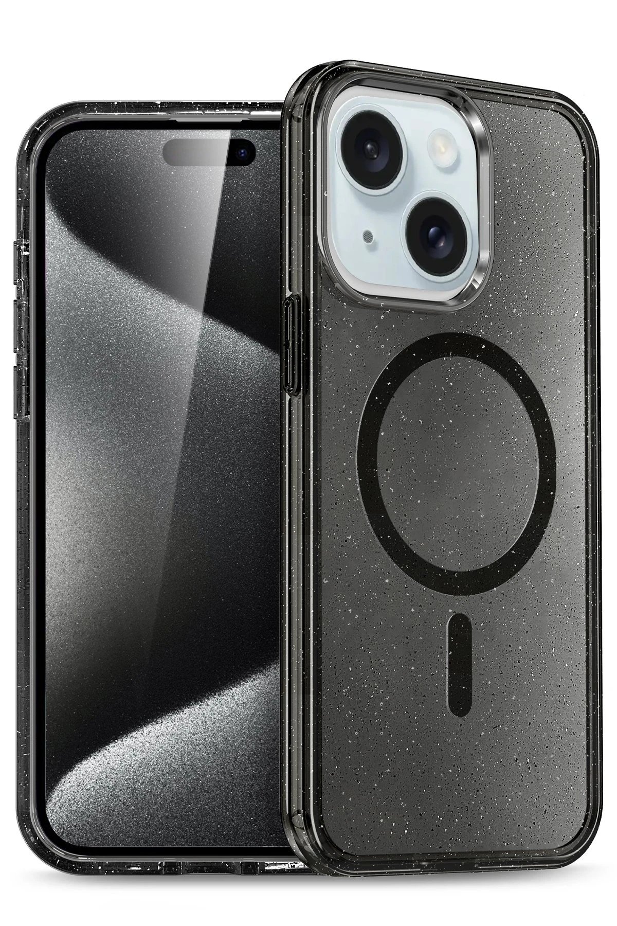 iPhone 15 Plus Kılıf Star Magsafe Kapak - Siyah-(5796)