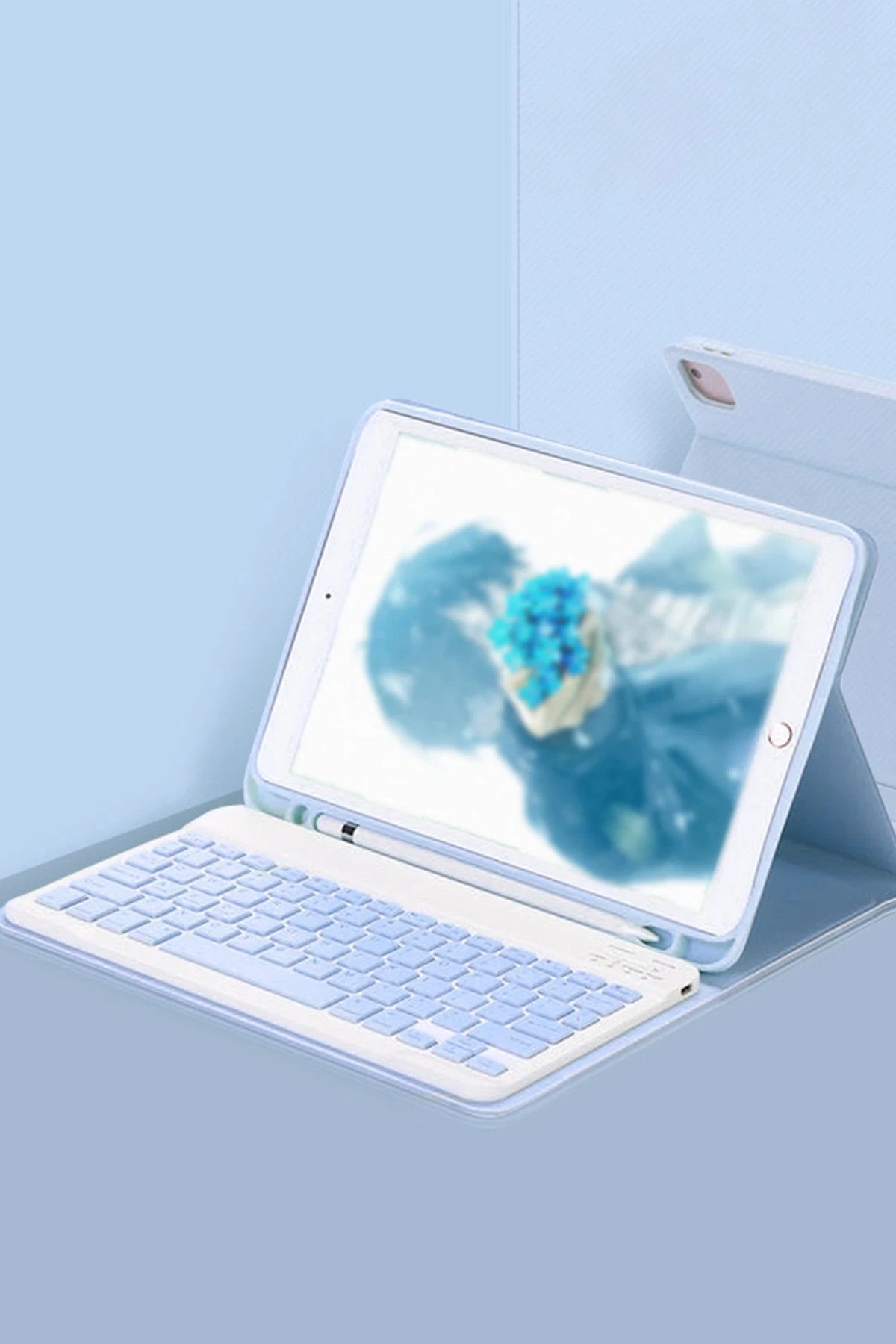 iPad 5 Air 9.7 Kılıf KC01 Smart Klavyeli Tablet Kılıfı - Mavi-(5796)