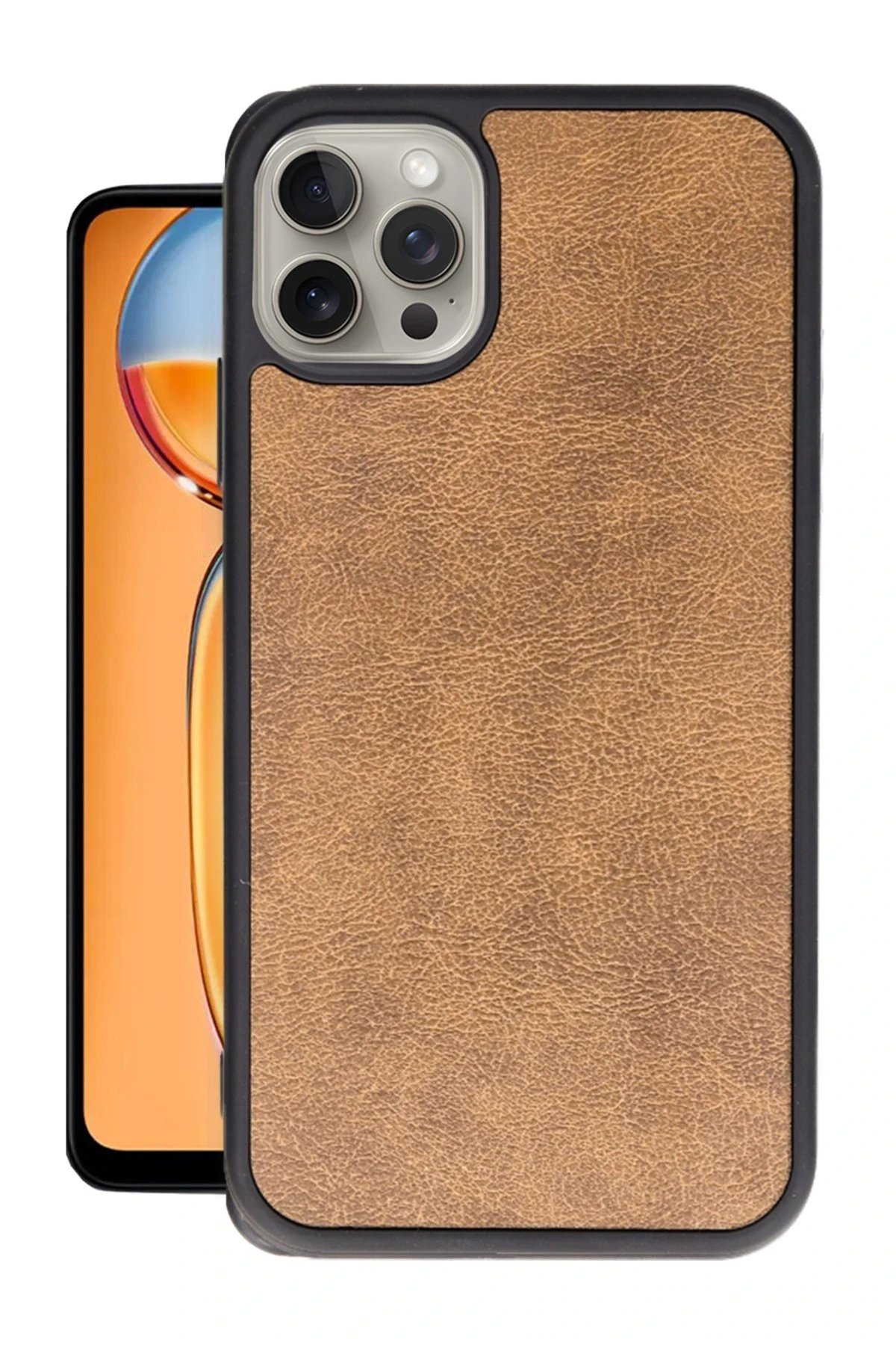 iPhone 15 Pro Max Kılıf Aras Deri Kapak - Taba-(5796)