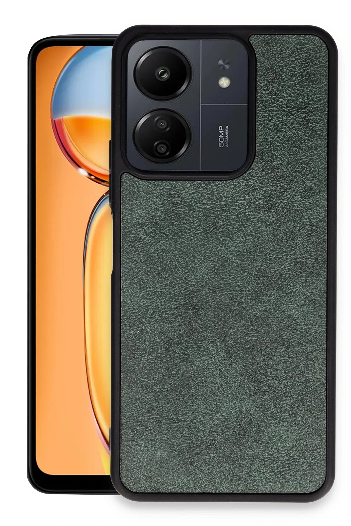 Xiaomi Redmi 13C Kılıf Aras Deri Kapak - Koyu Yeşil-(5796)