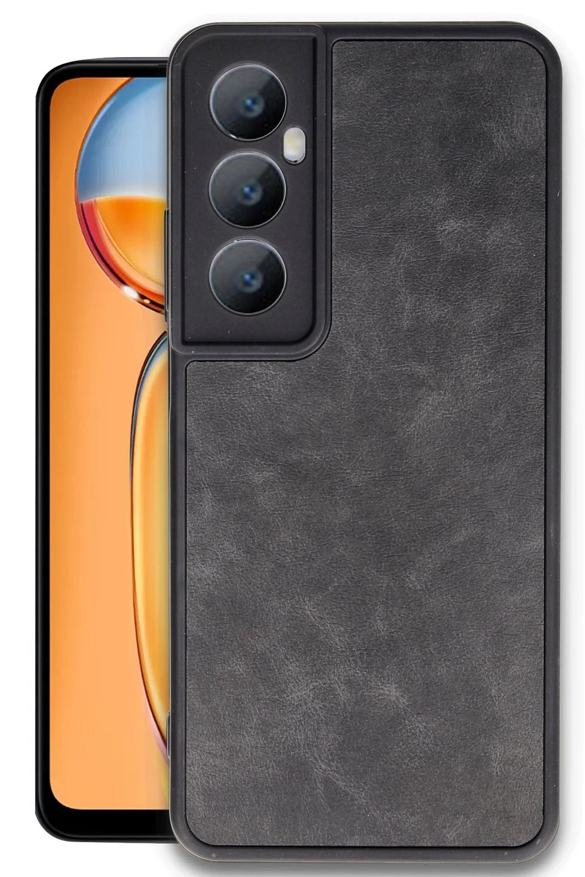 Realme C65 Kılıf Aras Deri Kapak - Siyah-(5796)