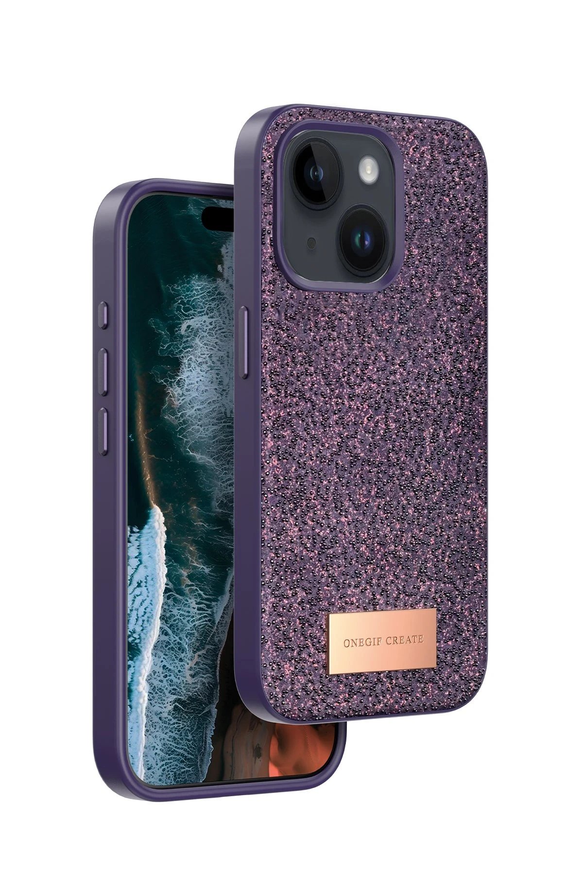 iPhone 14 Bright Simli Kapak - Derin Mor-(5796)