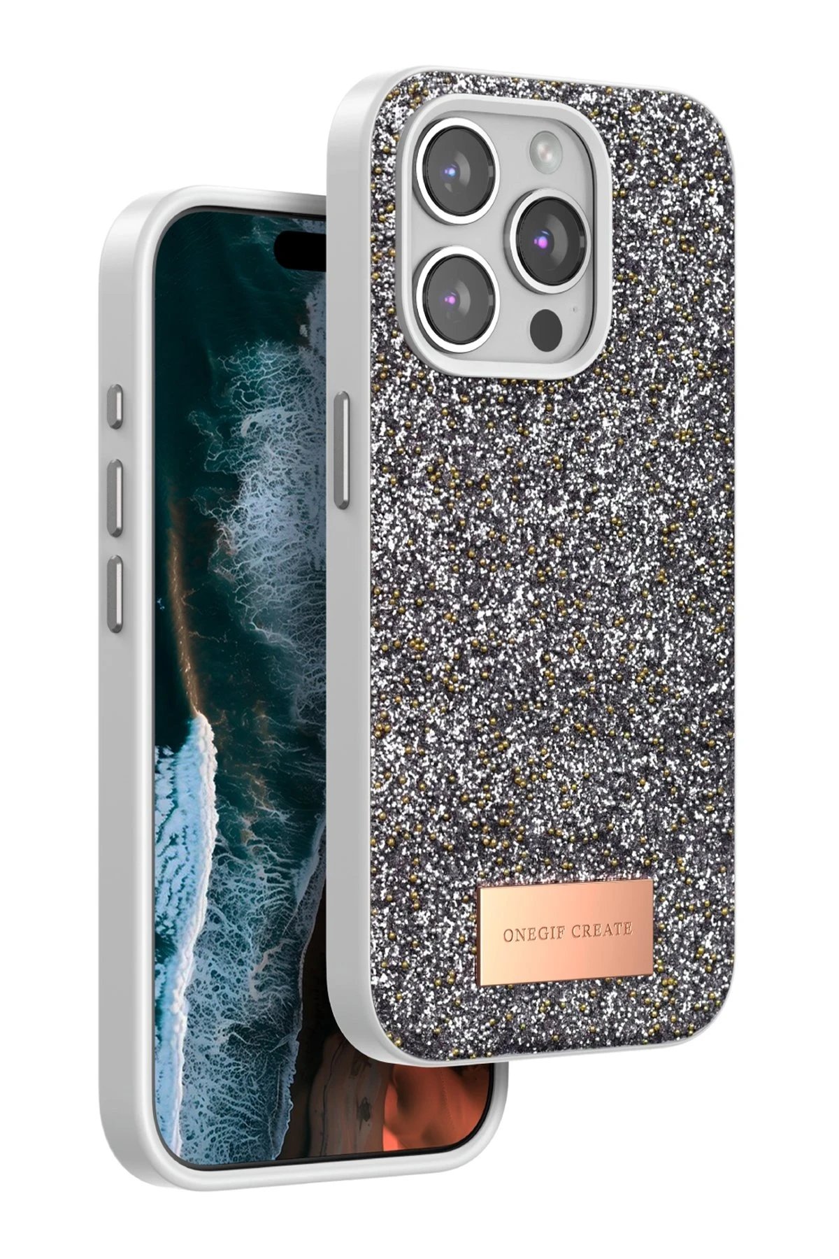 iPhone 14 Pro Max Bright Simli Kapak - Gümüş-(5796)