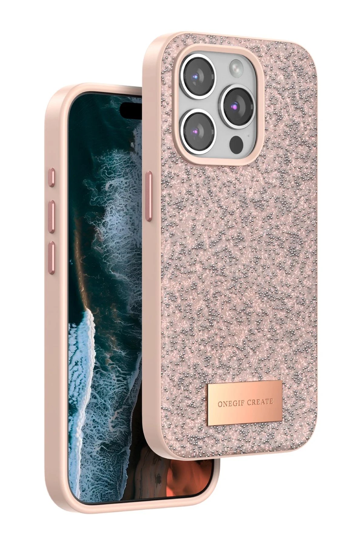 iPhone 14 Pro Max Bright Simli Kapak - Pembe-(5796)