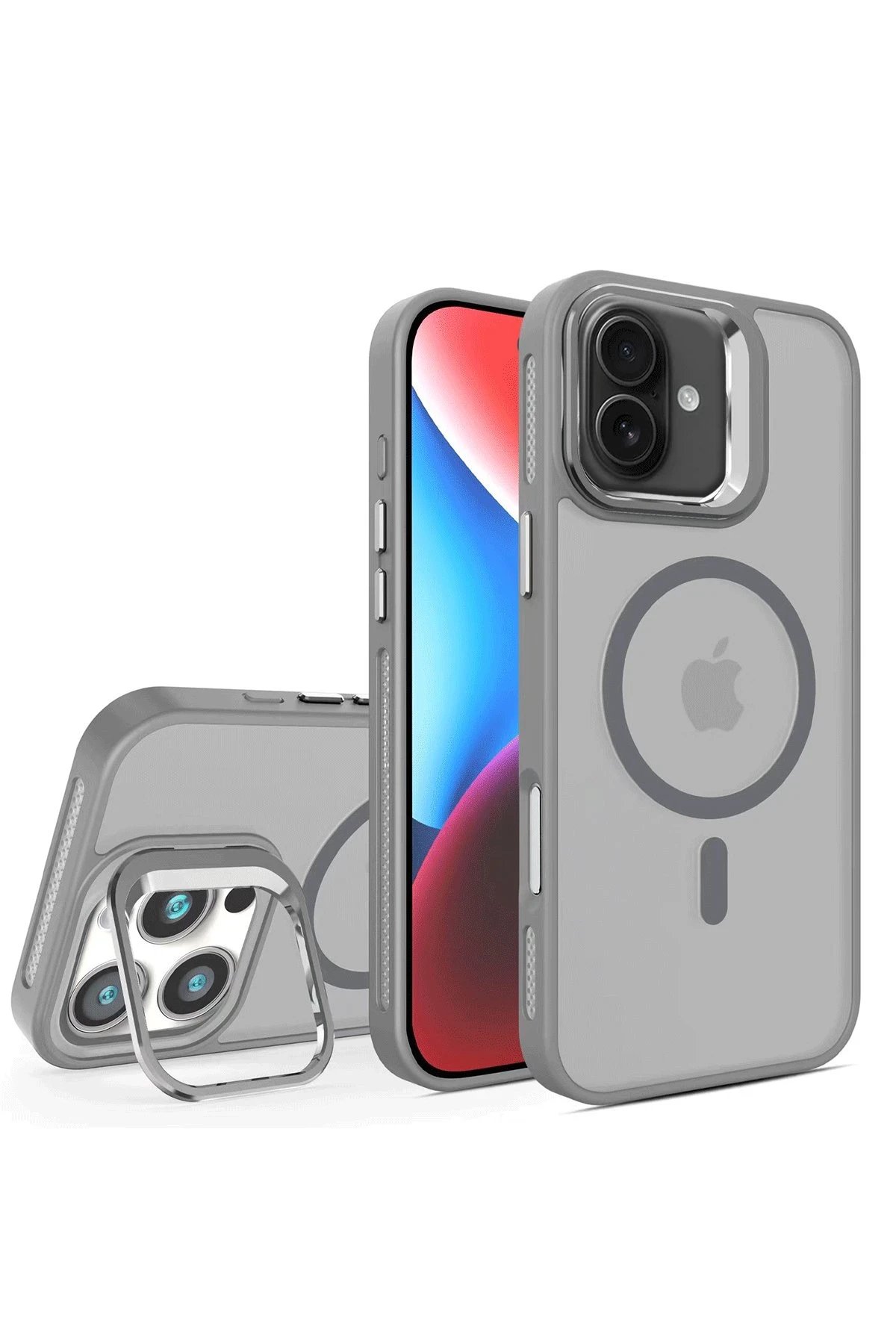 iPhone 16 Plus Flet Lens Magsafe Kapak - Gri-(5796)