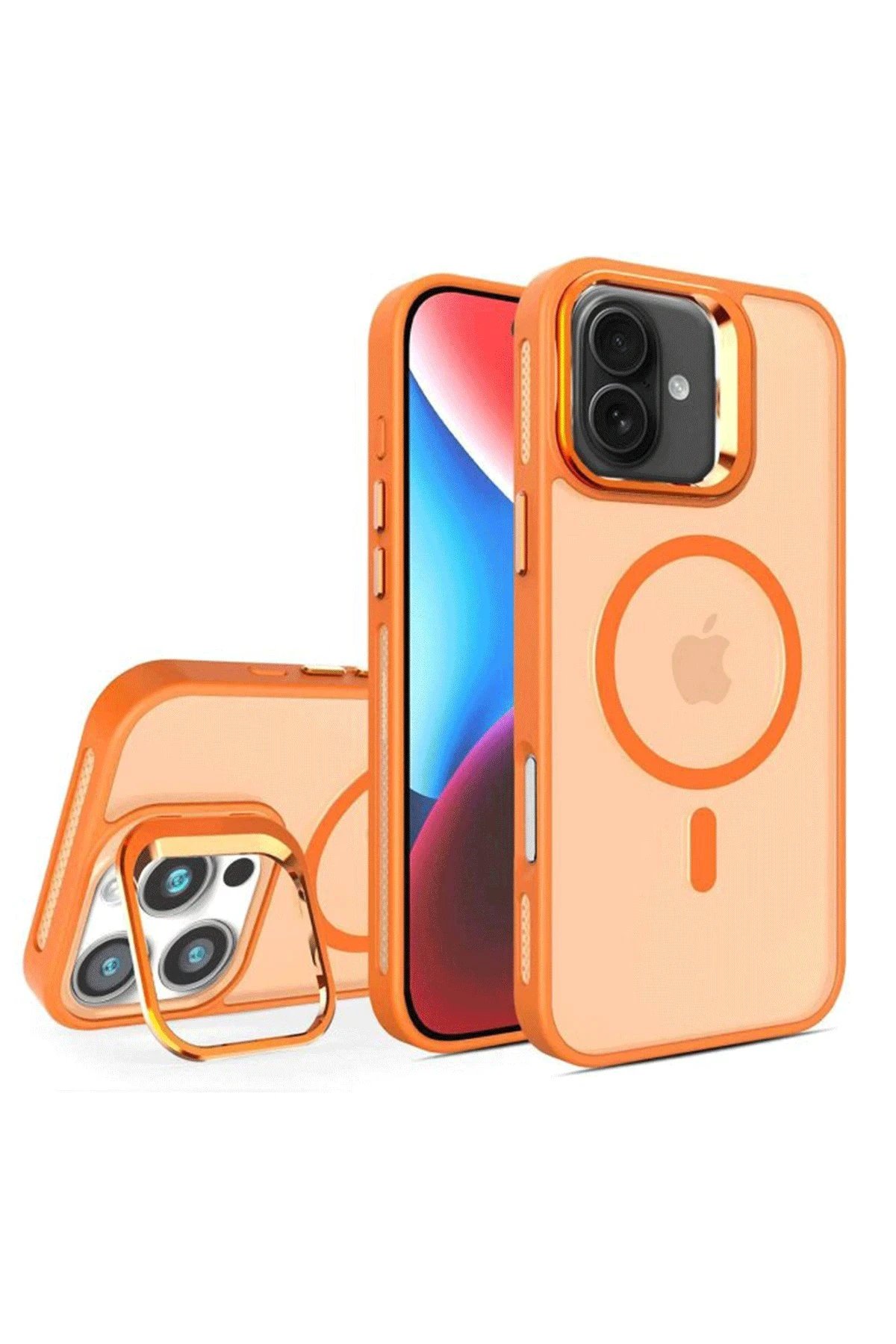 iPhone 16 Plus Flet Lens Magsafe Kapak - Turuncu-(5796)