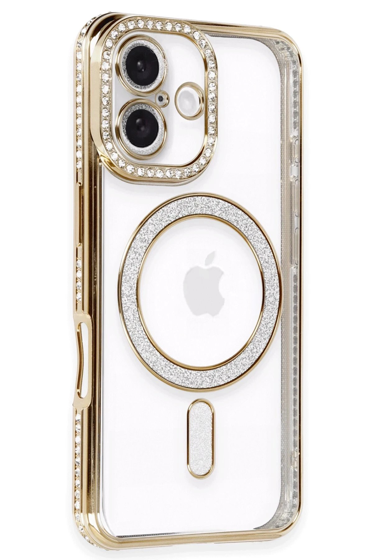 iPhone 16 Kılıf Joke Simli Magneticsafe Kılıf - Gold-(5796)