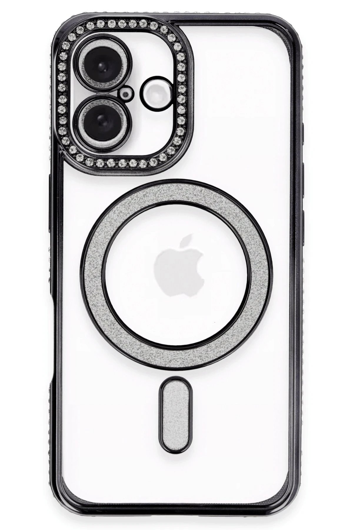 iPhone 16 Plus Kılıf Joke Simli Magneticsafe Kılıf - Siyah-(5796)