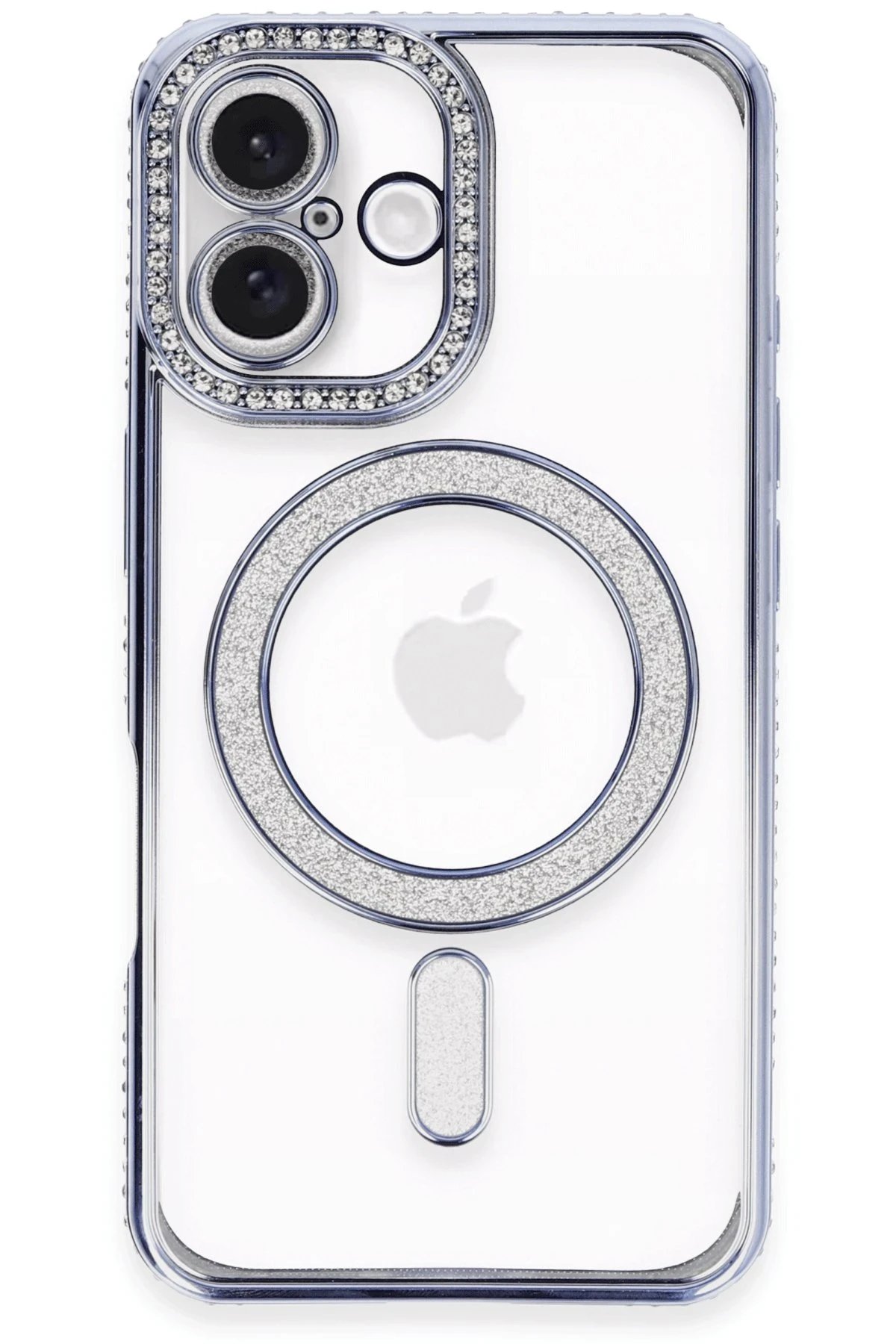 iPhone 16 Plus Kılıf Joke Simli Magneticsafe Kılıf - Mavi-(5796)